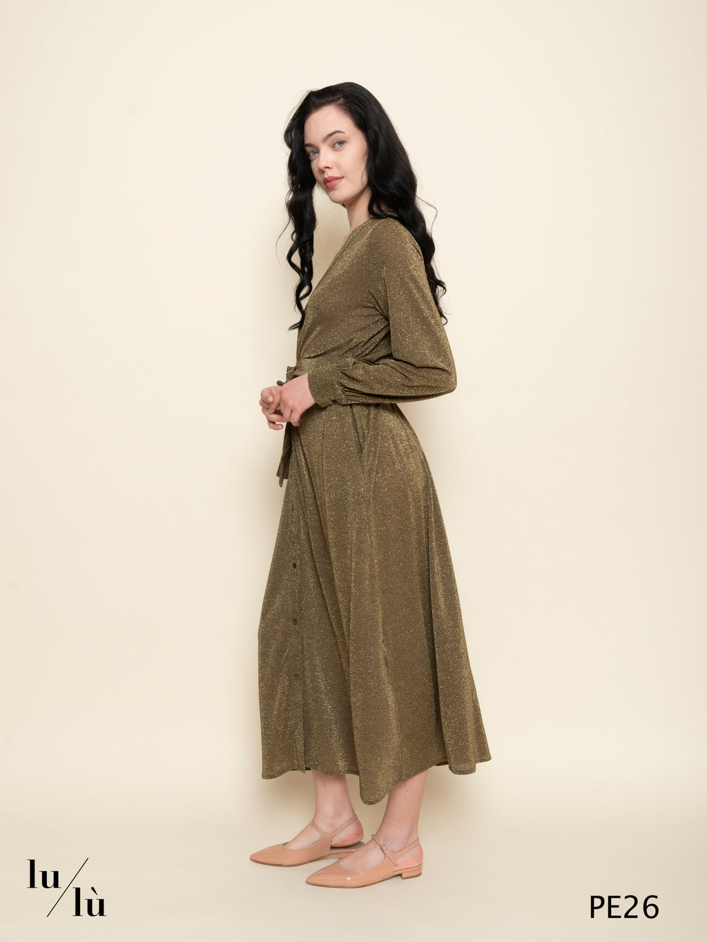 California - Abito donna midi in lurex con cintura