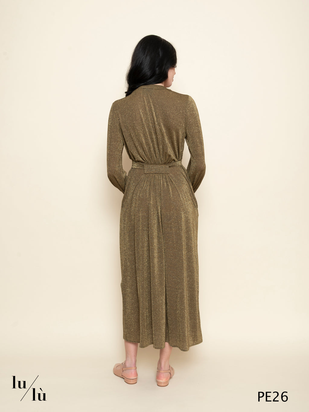 California - Abito donna midi in lurex con cintura