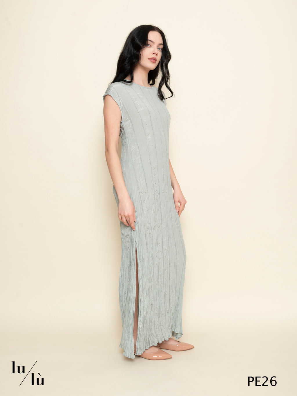 Loto - Abito donna lungo in viscosa froissé