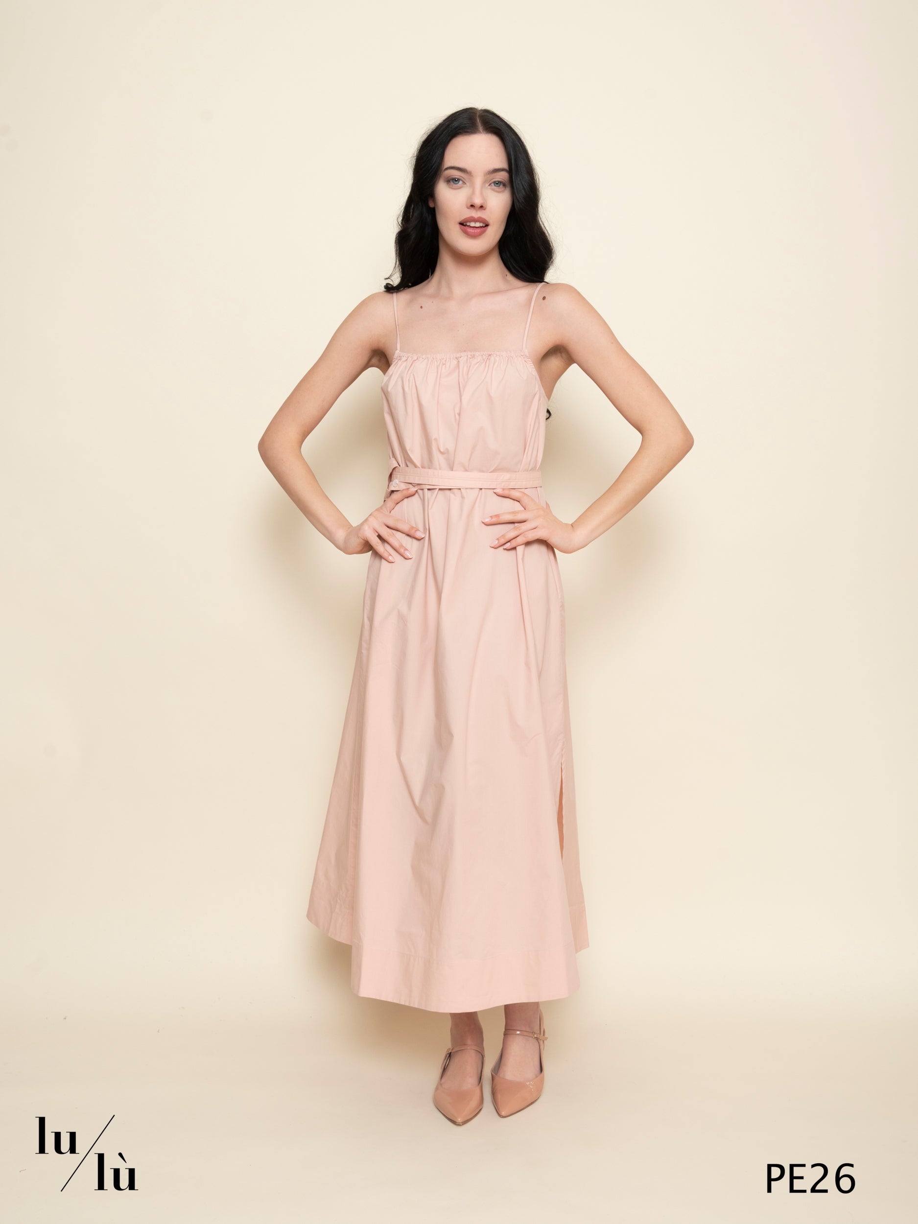 Heidi - Abito donna midi in cotone con cintura