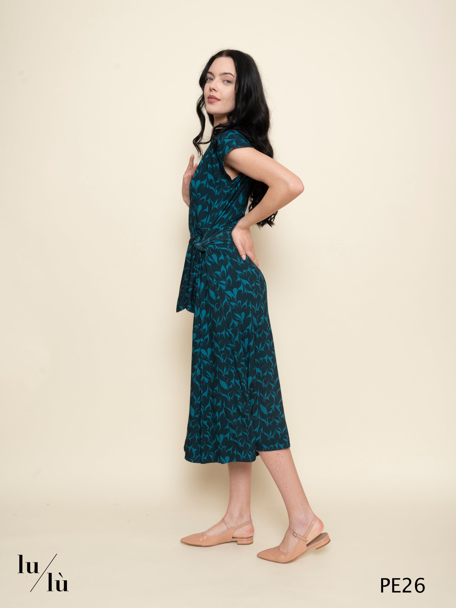 Pervinca - Abito donna midi in viscosa stampata