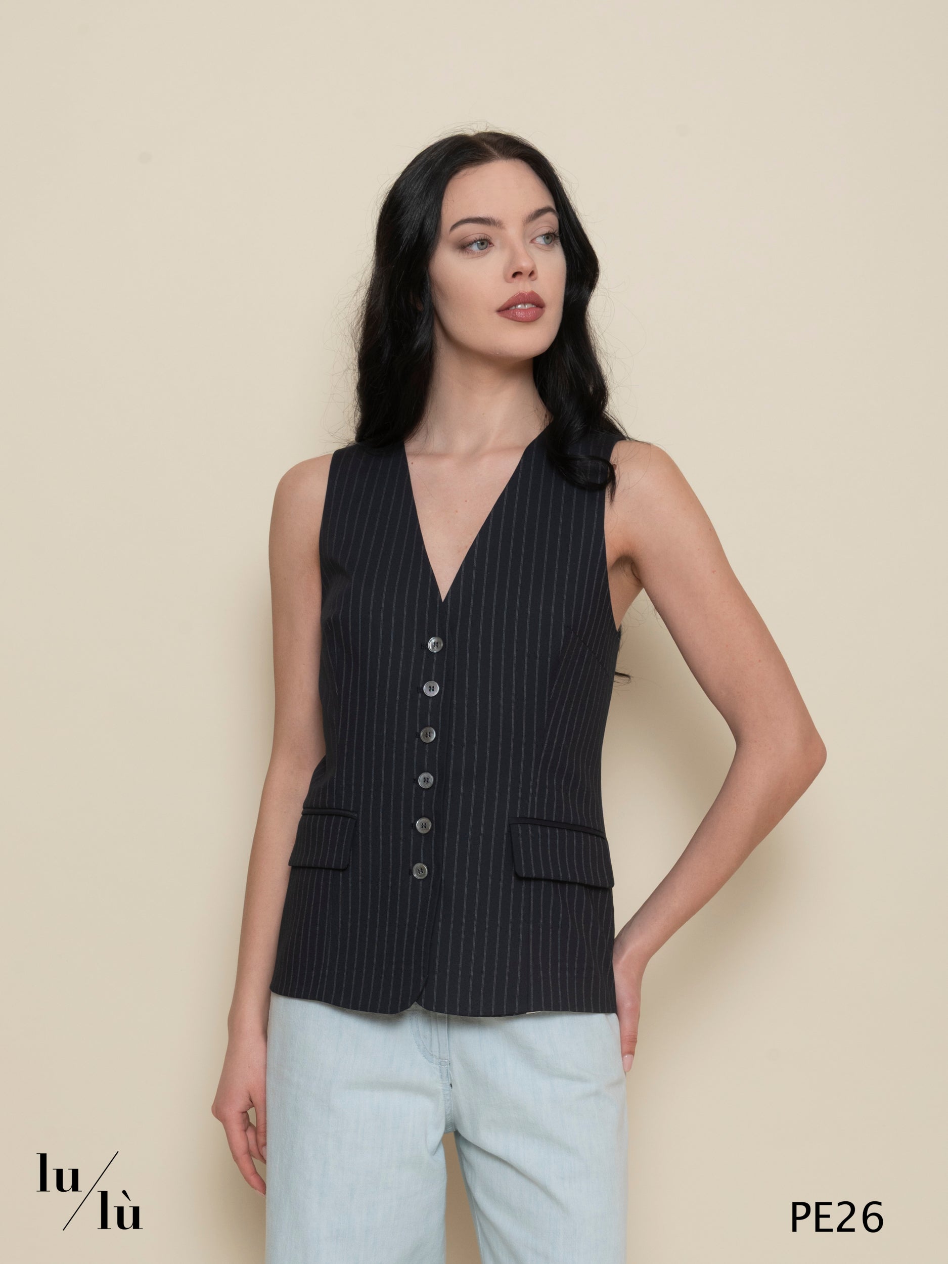 Anemone - Gilet donna gessato foderato