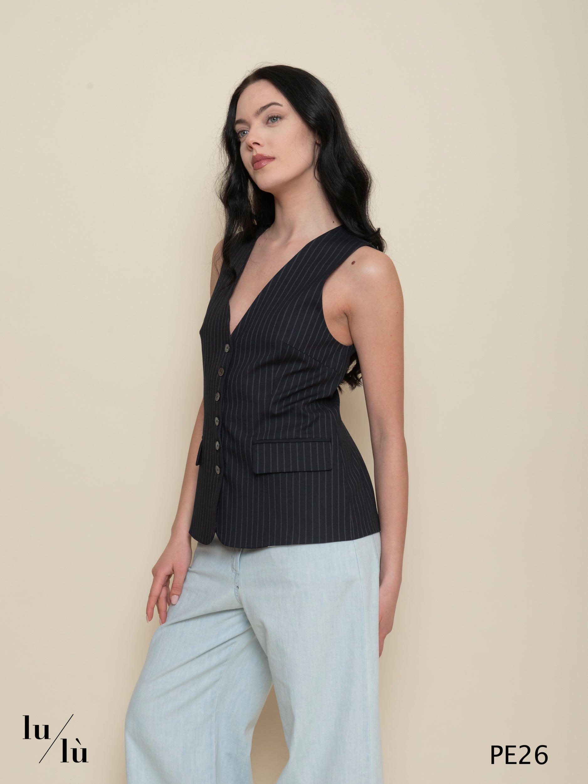 Anemone - Gilet donna gessato foderato