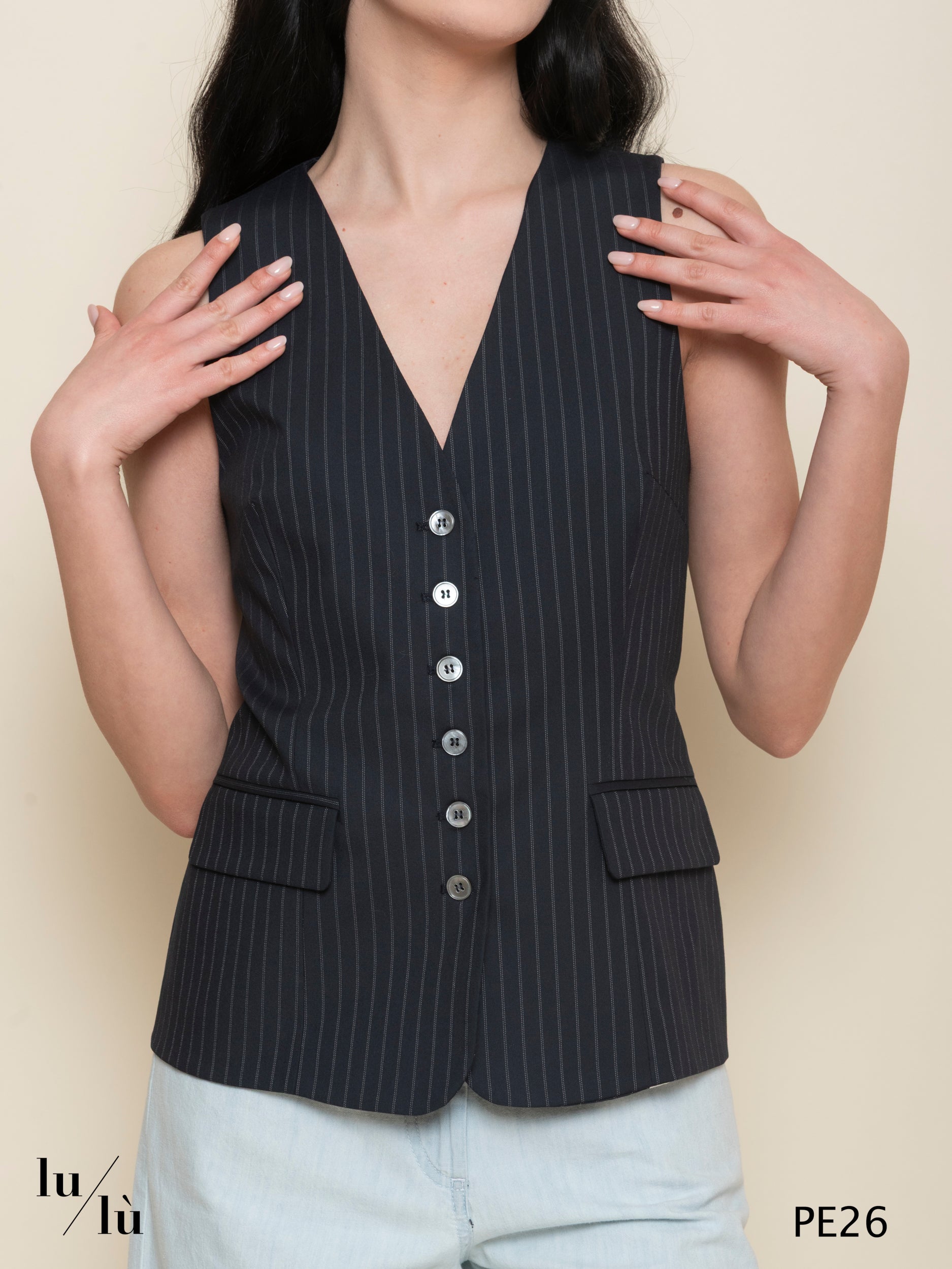 Anemone - Gilet donna gessato foderato