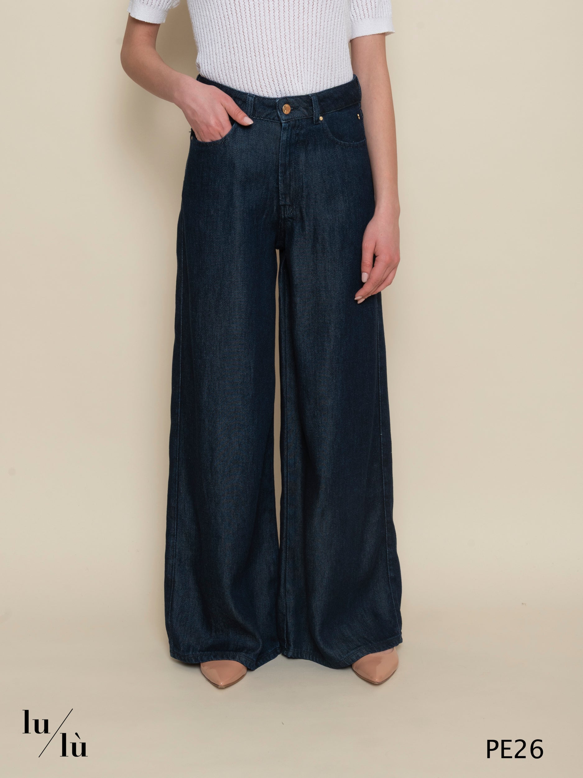 Loich - Pantalone denim donna con gamba ampia