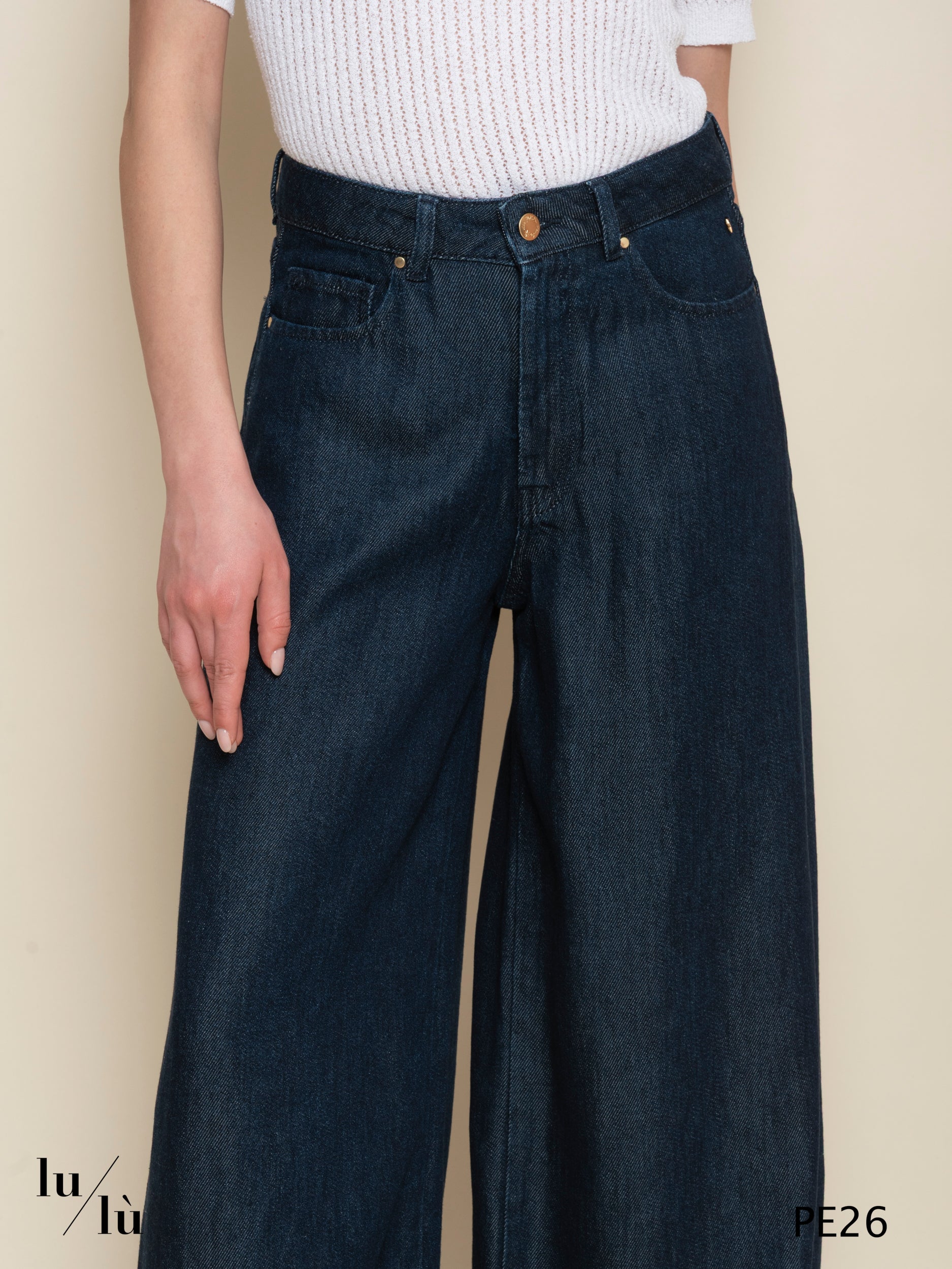 Loich - Pantalone denim donna con gamba ampia