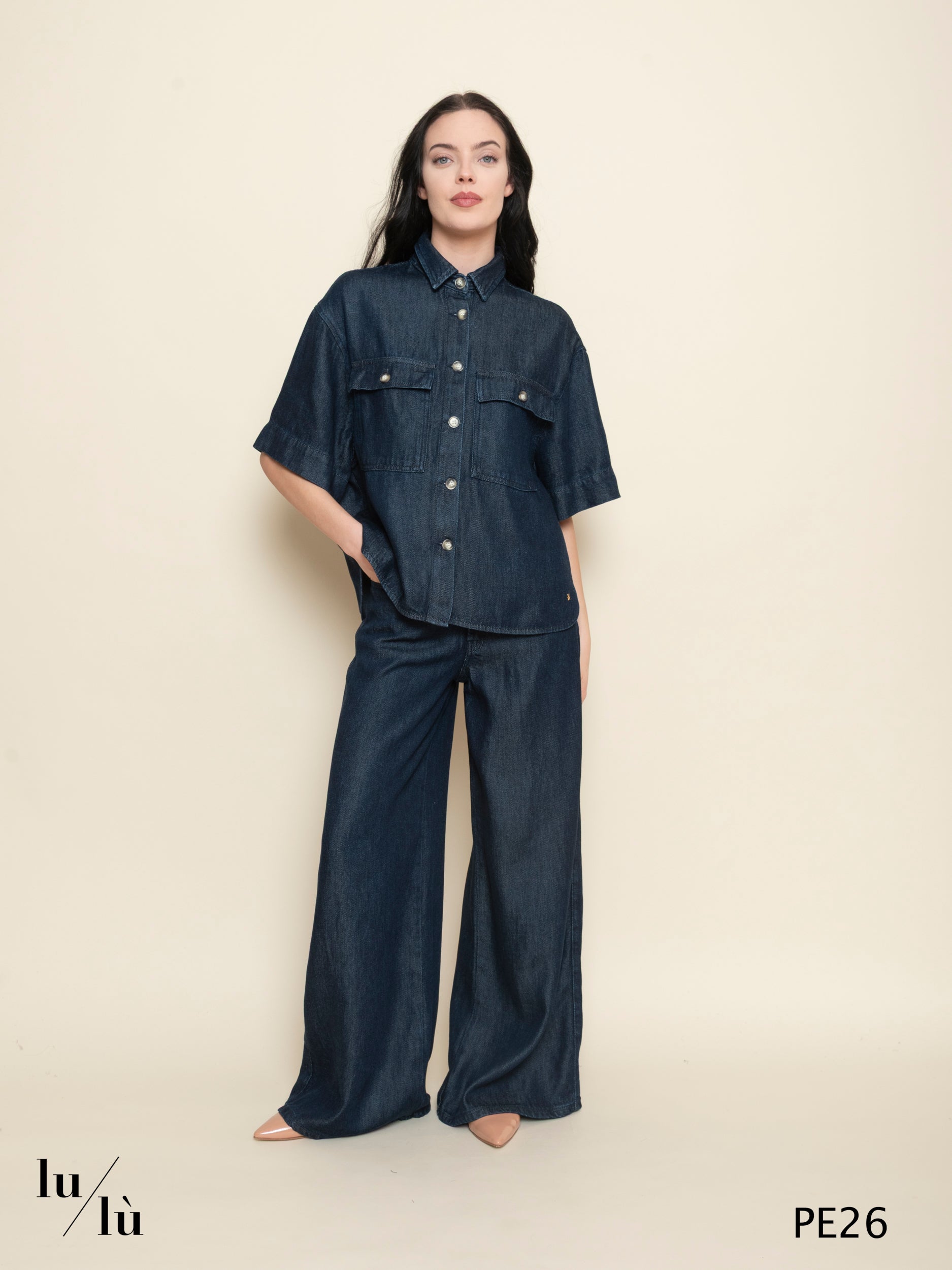 Loich - Pantalone denim donna con gamba ampia