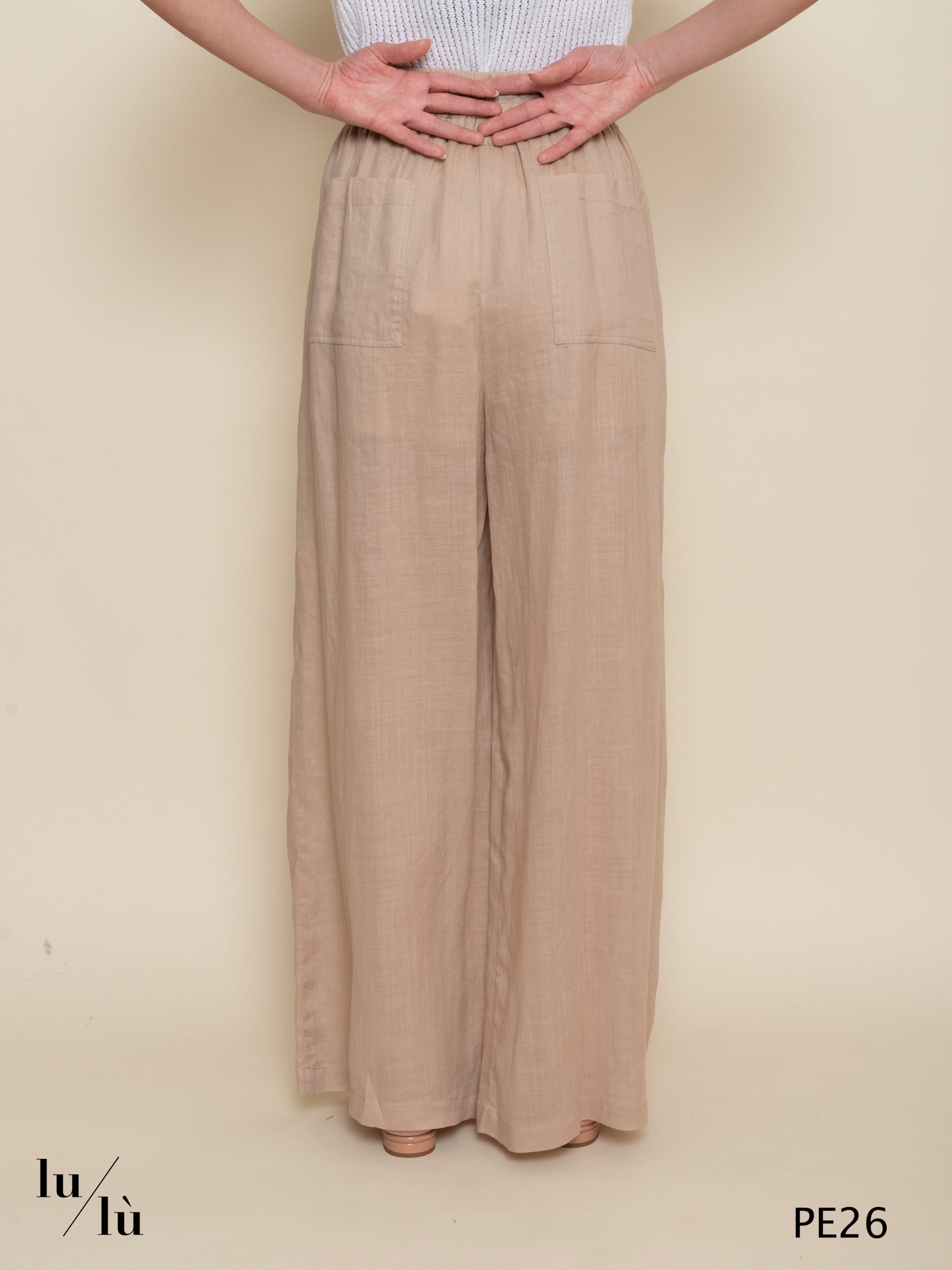 Betulla - Pantalone donna largo con coulisse in ramie