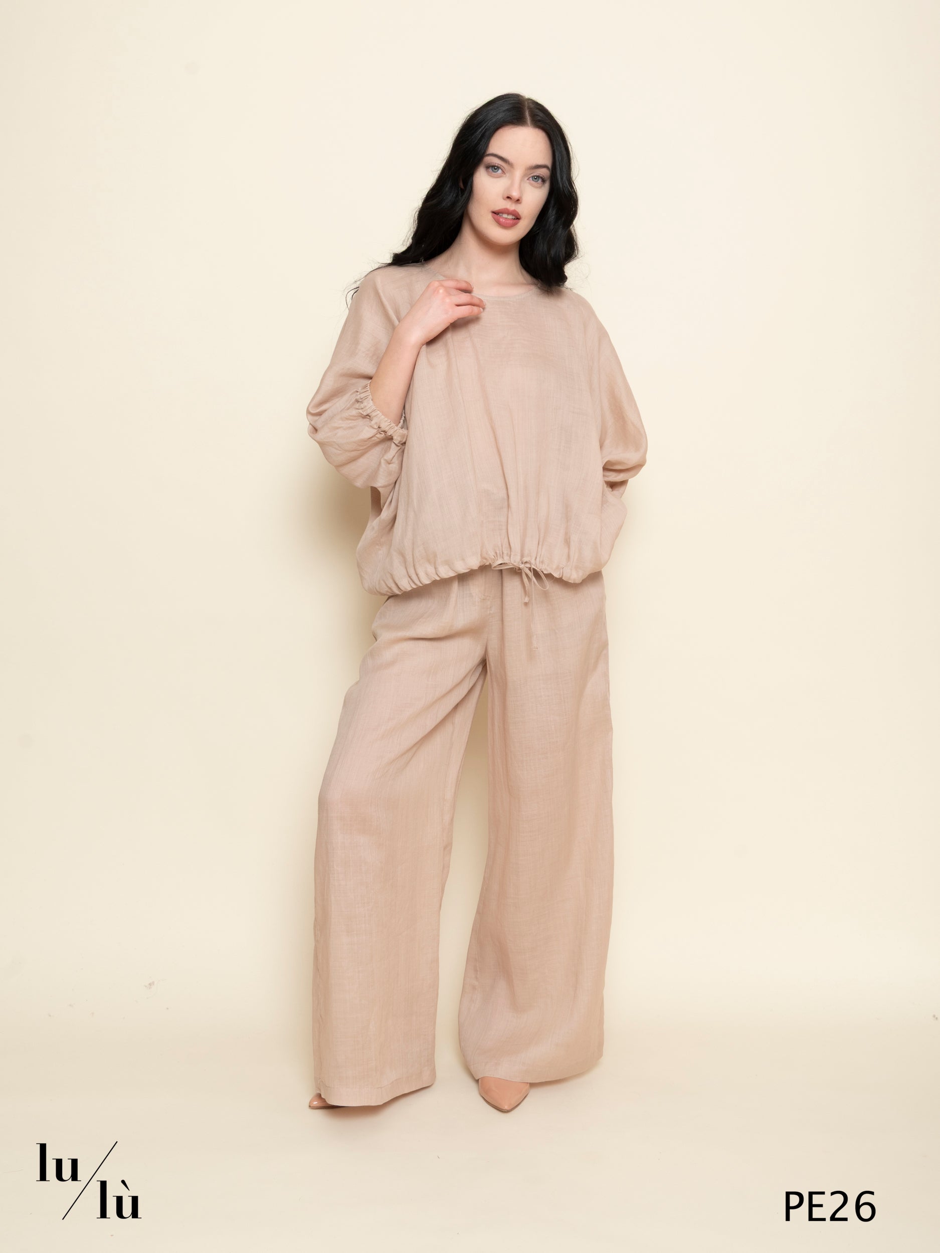 Betulla - Pantalone donna largo con coulisse in ramie