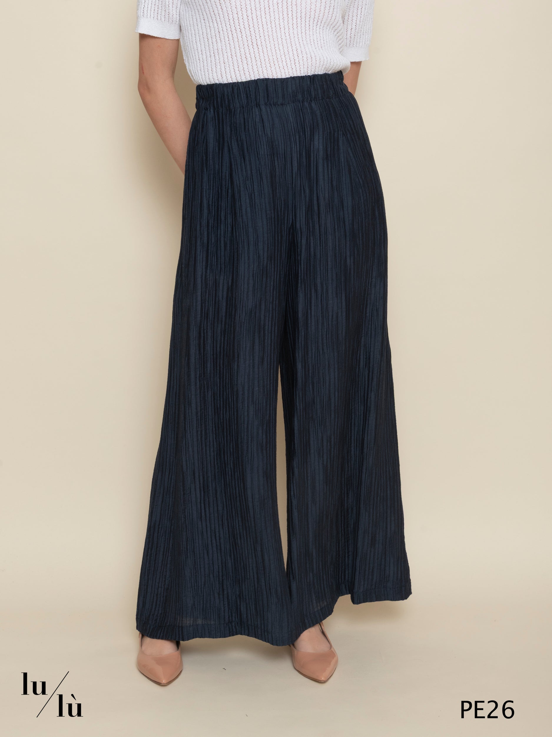 Cedrina - Pantalone donna ampio in tessuto froissé