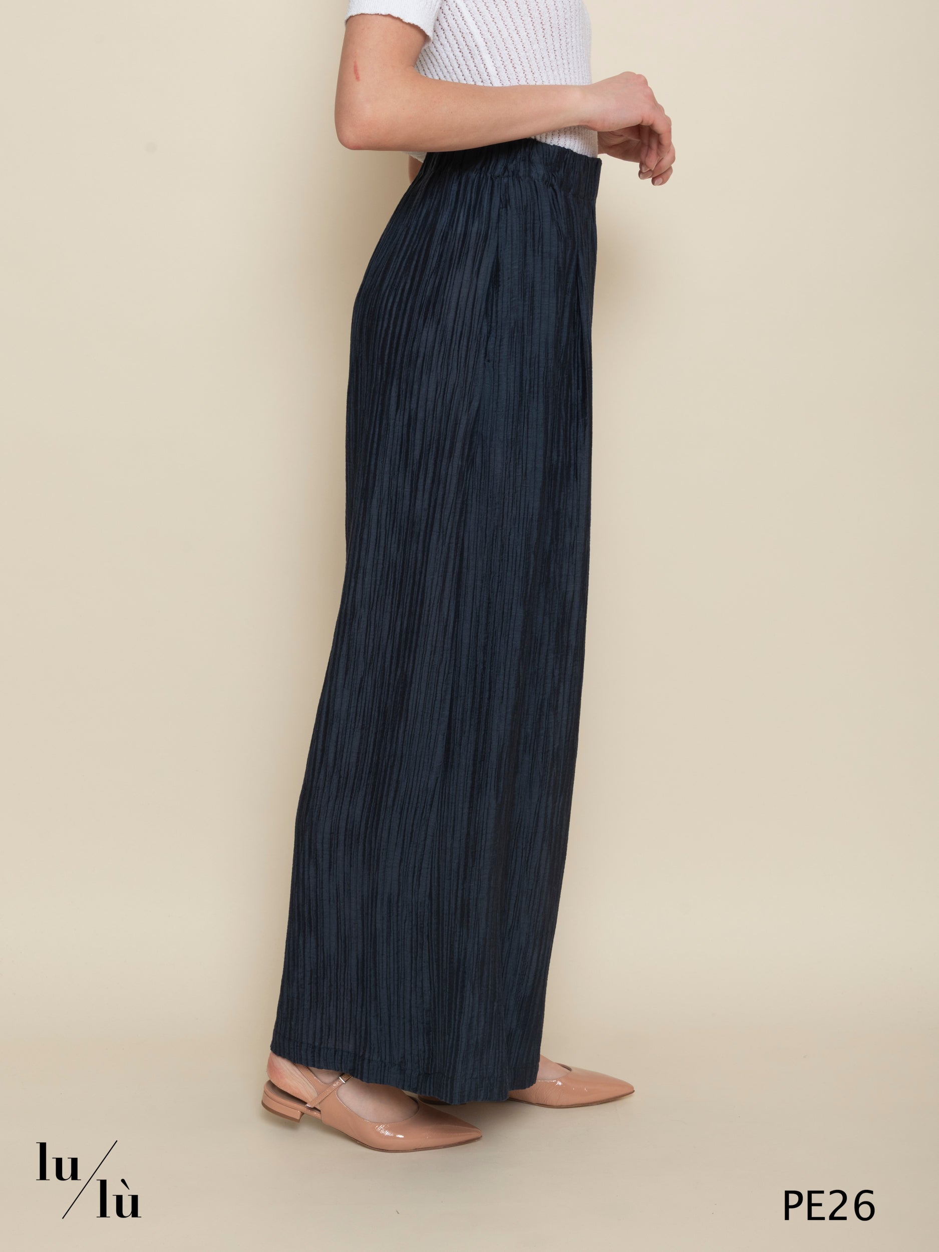 Cedrina - Pantalone donna ampio in tessuto froissé