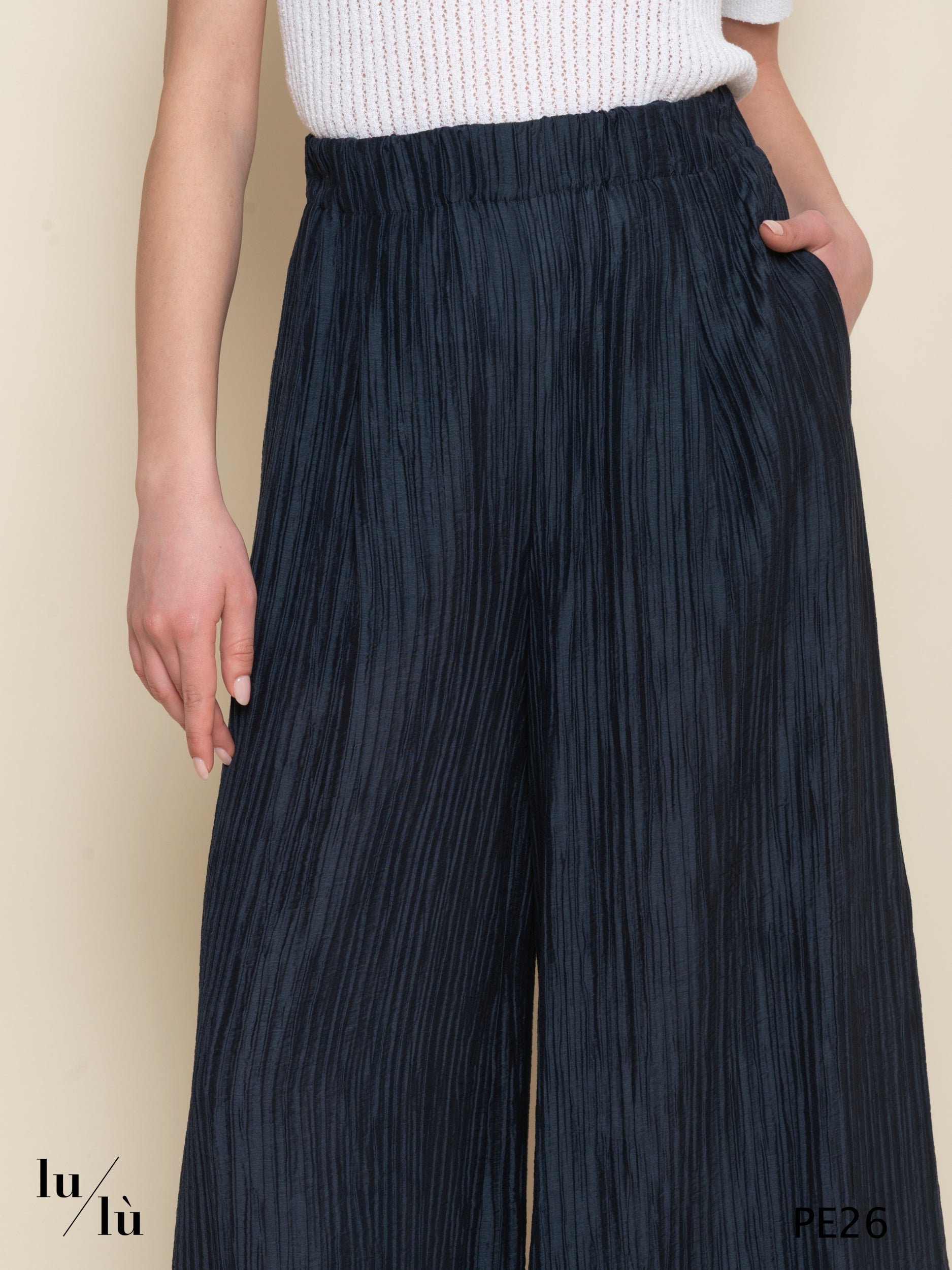 Cedrina - Pantalone donna ampio in tessuto froissé