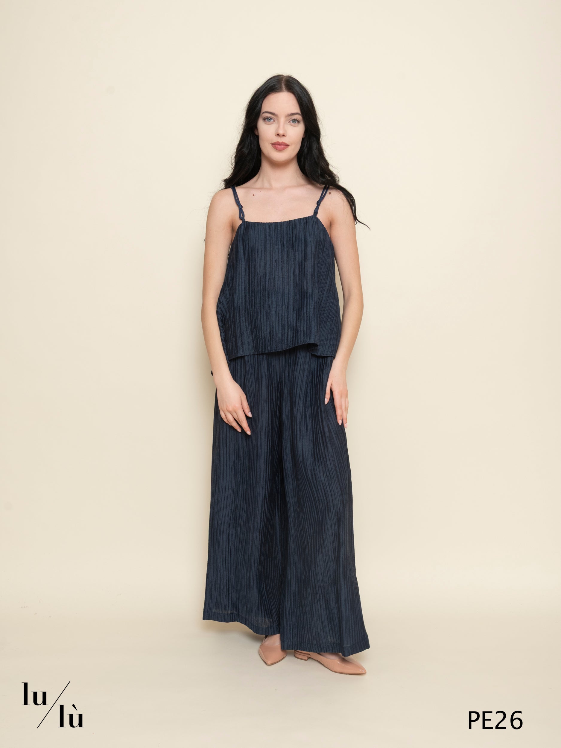 Cedrina - Pantalone donna ampio in tessuto froissé