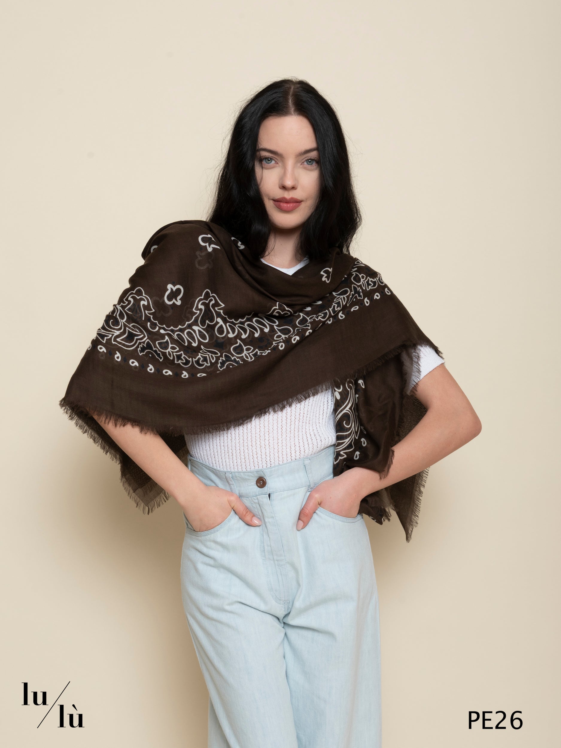 Timo Brown - Foulard in modal e cashmere quadrato stampa bandana