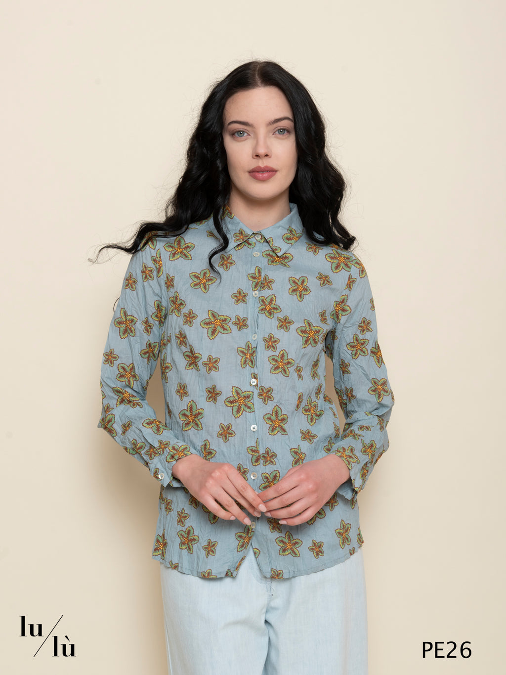 Fiorella - Camicia donna in cotone stampato collo classico