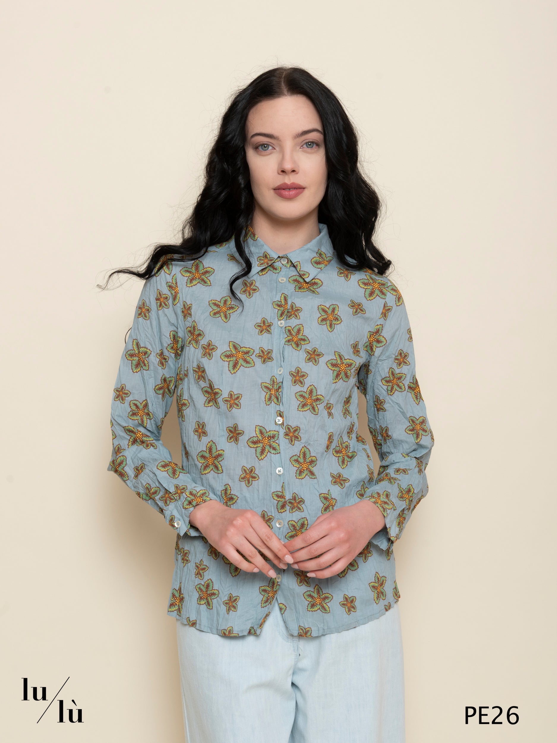 Fiorella - Camicia donna in cotone stampato collo classico