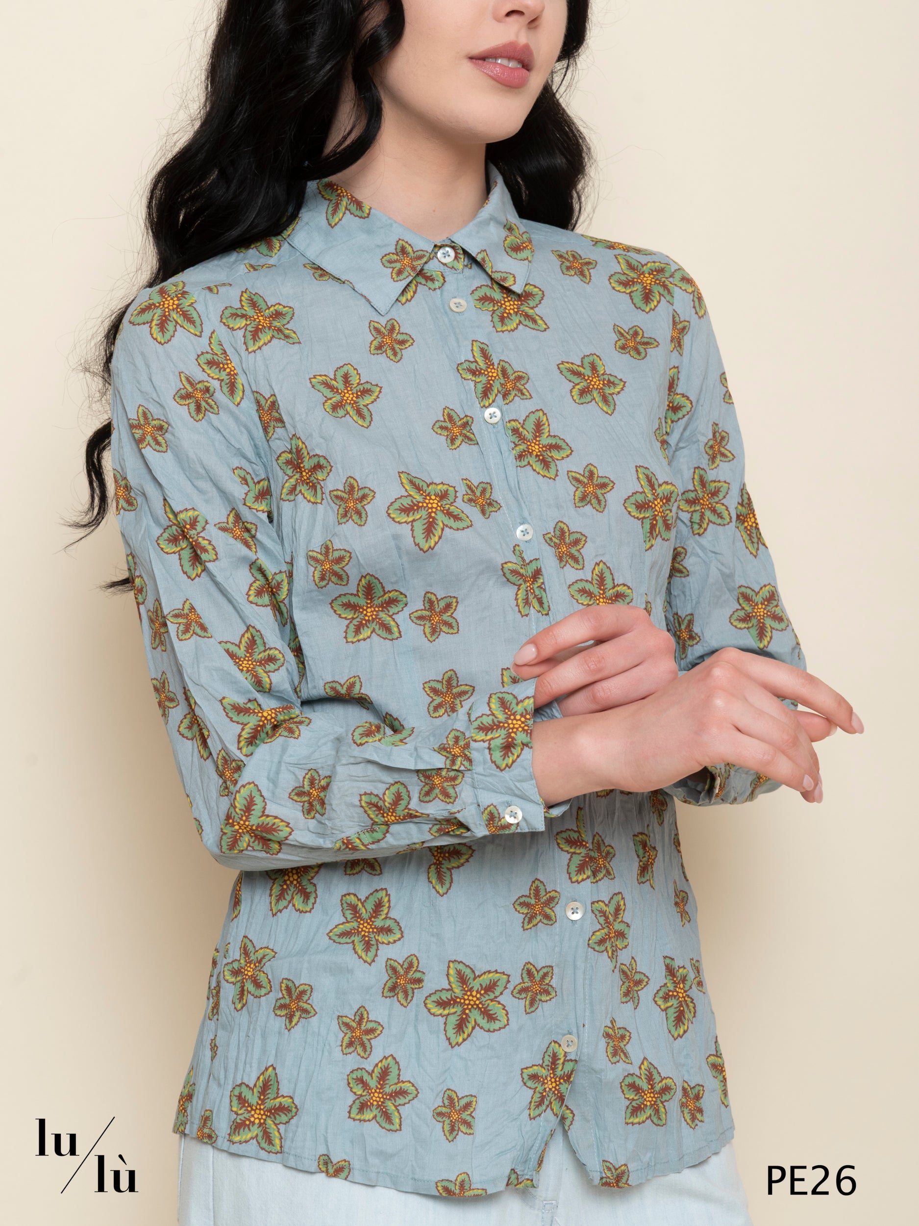 Fiorella - Camicia donna in cotone stampato collo classico