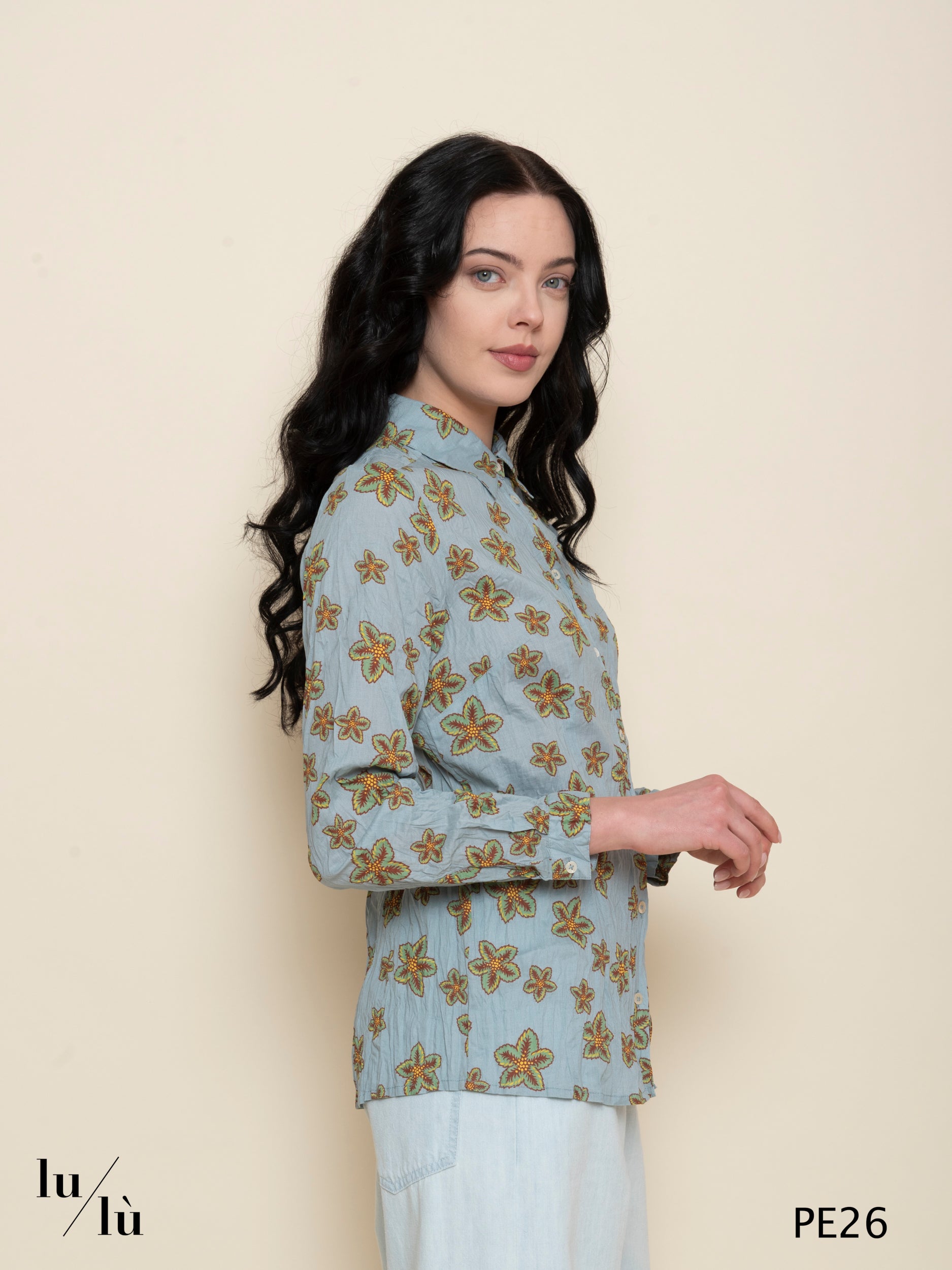 Fiorella - Camicia donna in cotone stampato collo classico