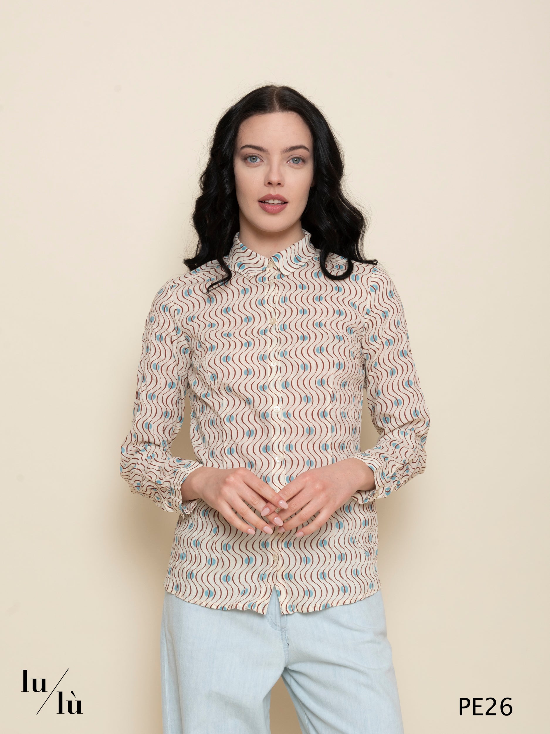 Fiorenza - Camicia donna in cotone stampato collo classico