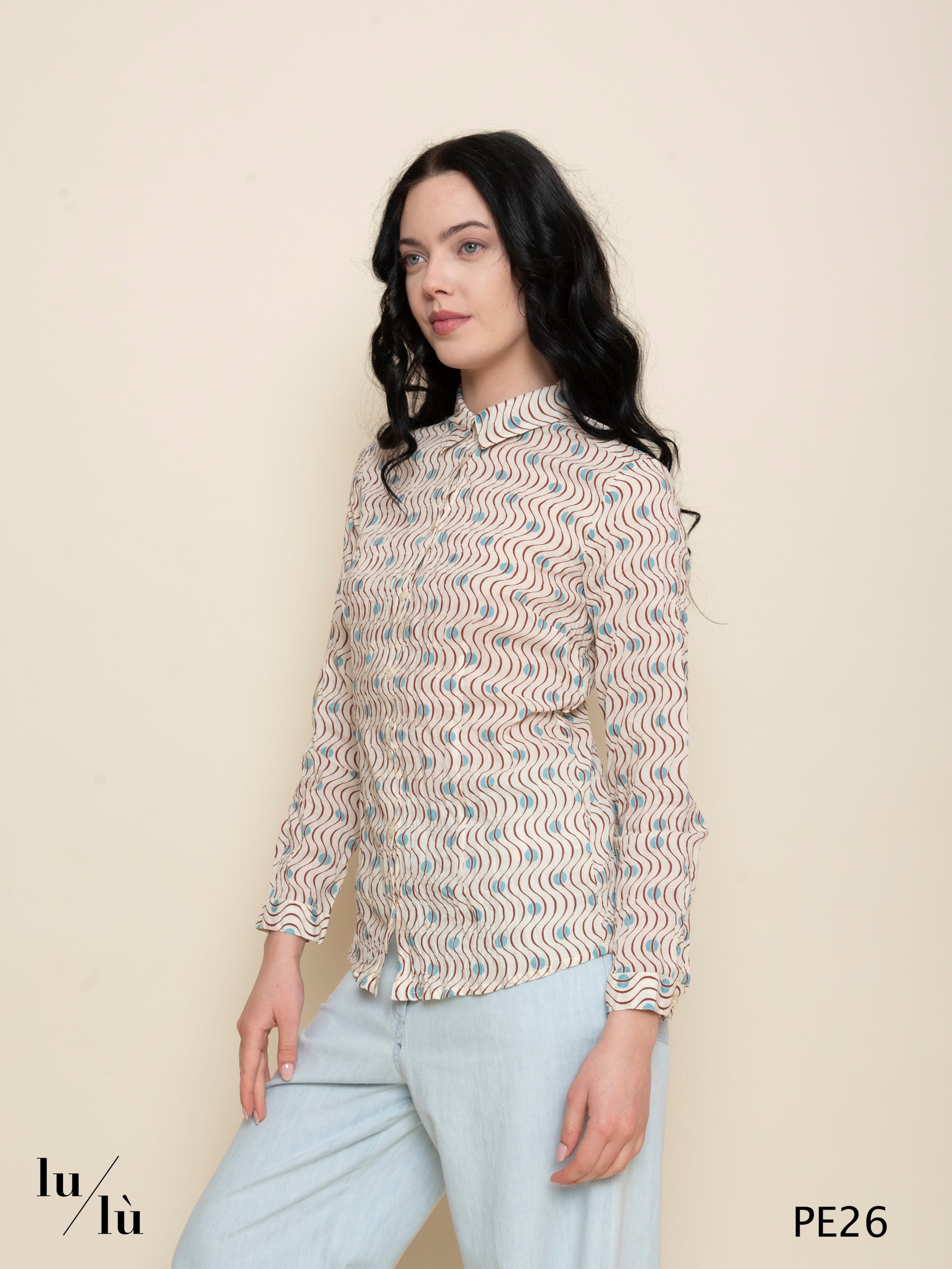Fiorenza - Camicia donna in cotone stampato collo classico