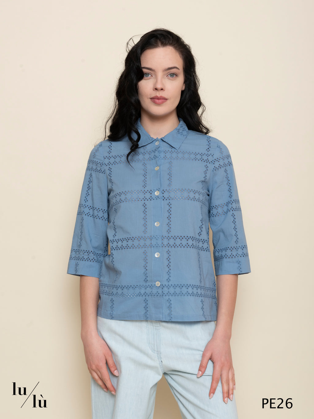 Fiorina - Blusa donna ricamata in cotone con manica 3/4