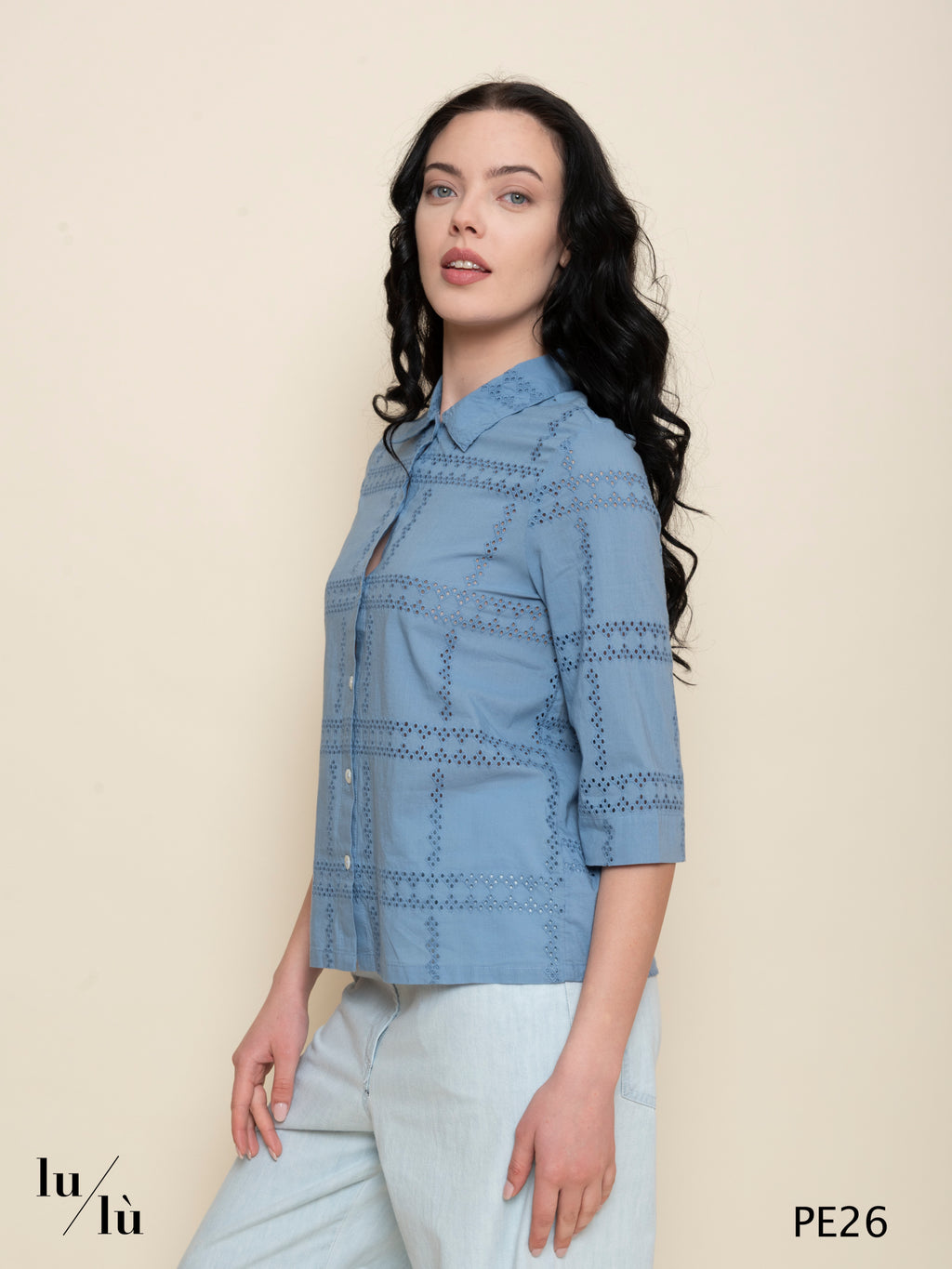 Fiorina - Blusa donna ricamata in cotone con manica 3/4