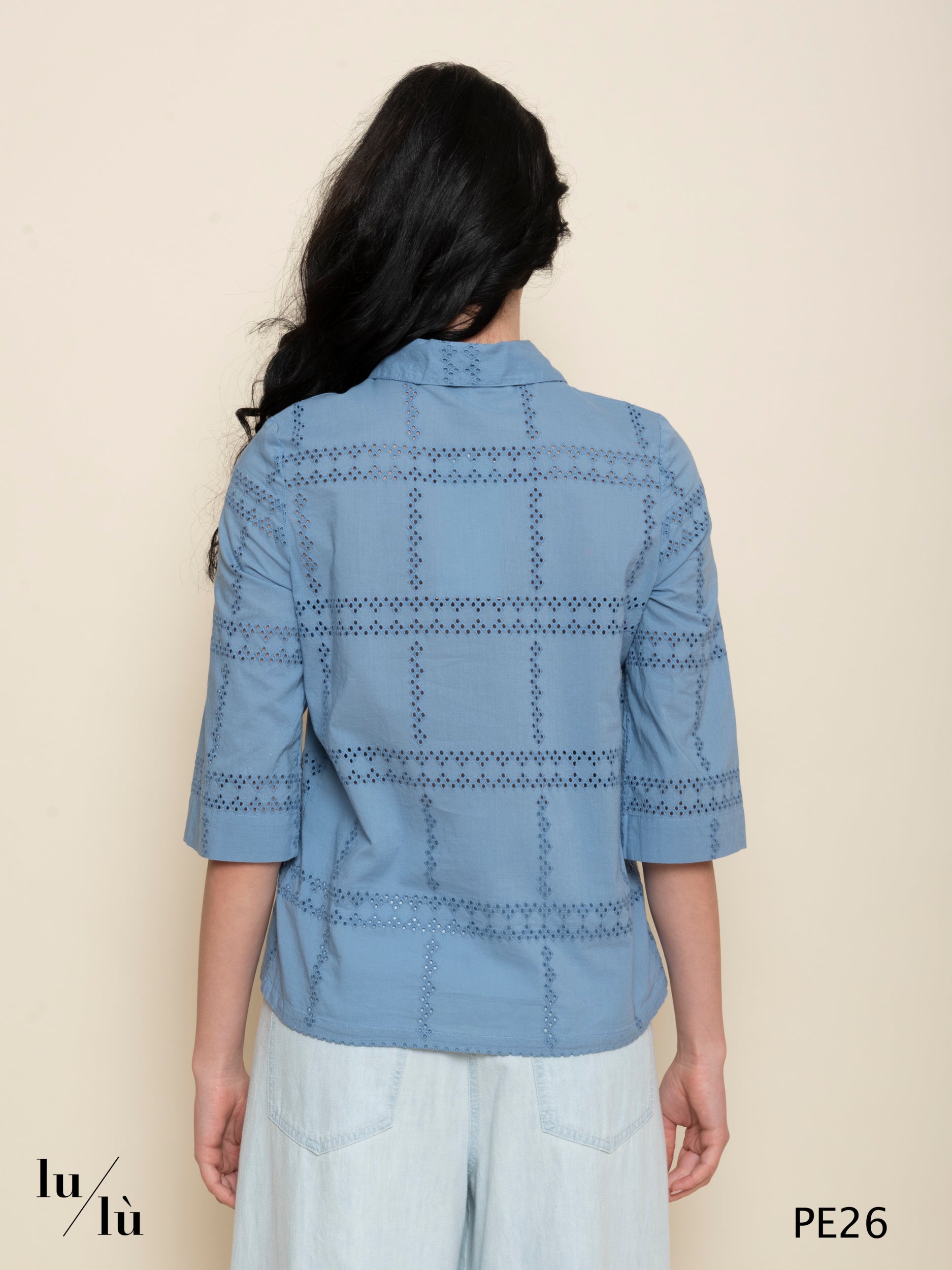 Fiorina - Blusa donna ricamata in cotone con manica 3/4