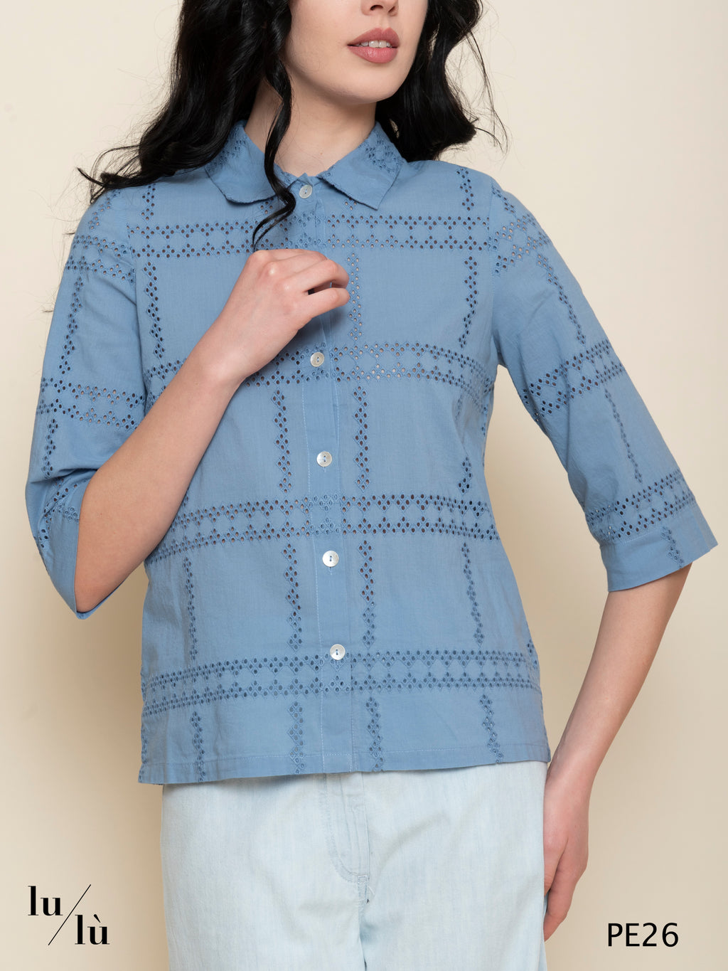 Fiorina - Blusa donna ricamata in cotone con manica 3/4