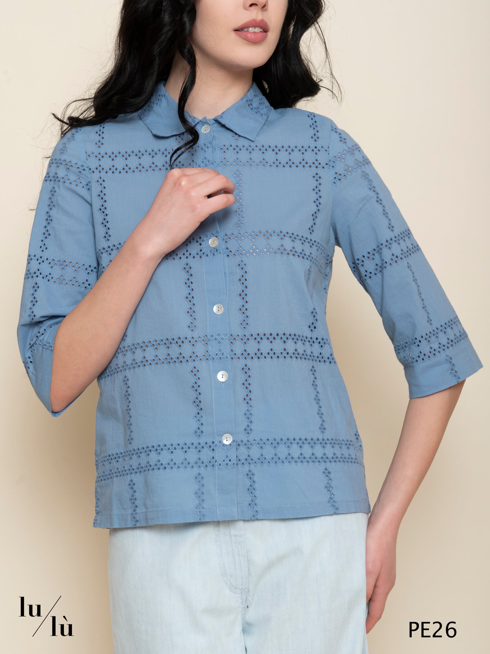 Fiorina - Blusa donna ricamata in cotone con manica 3/4