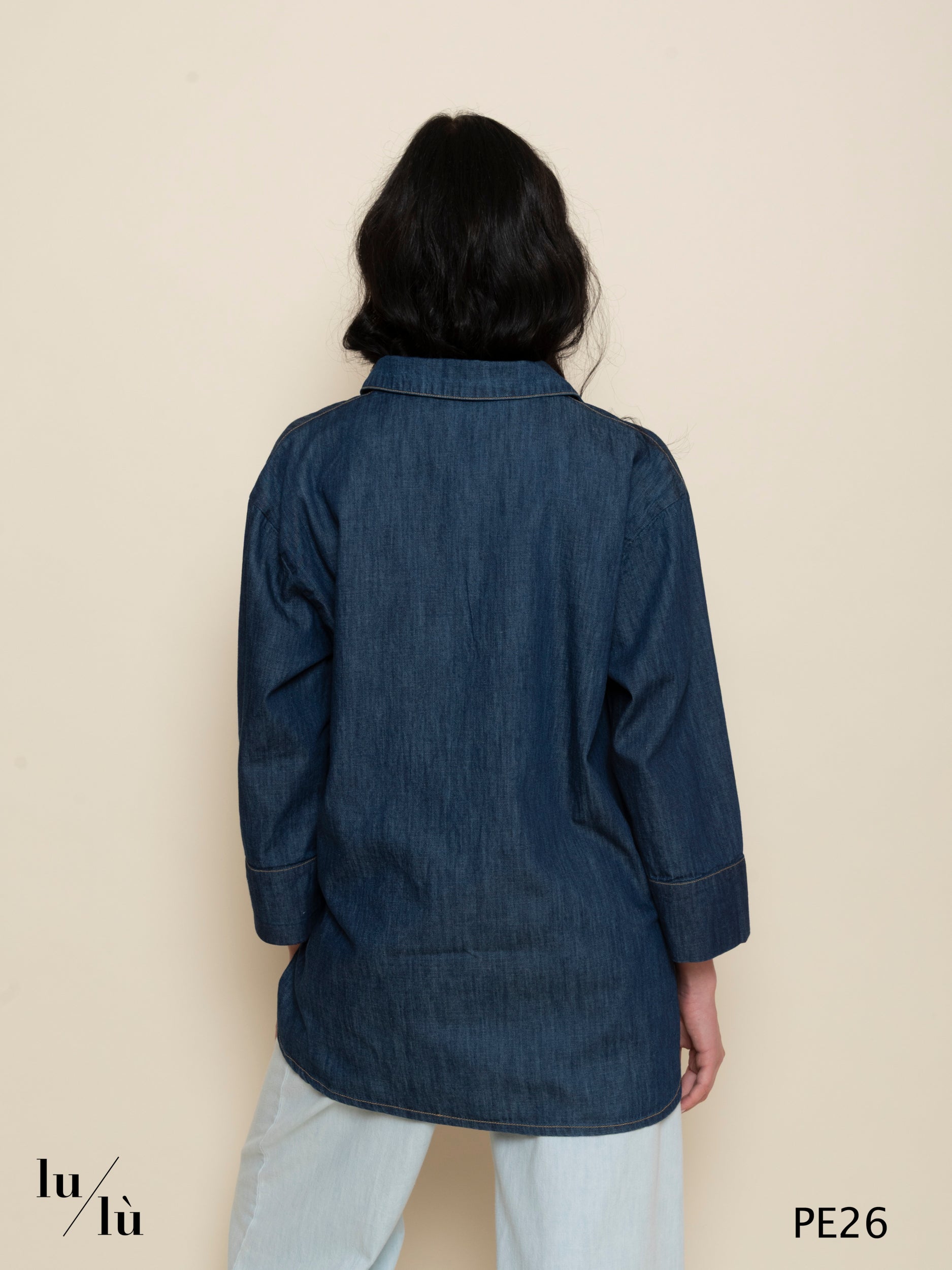 Gigliola - Blusa donna denim con taschini frontali