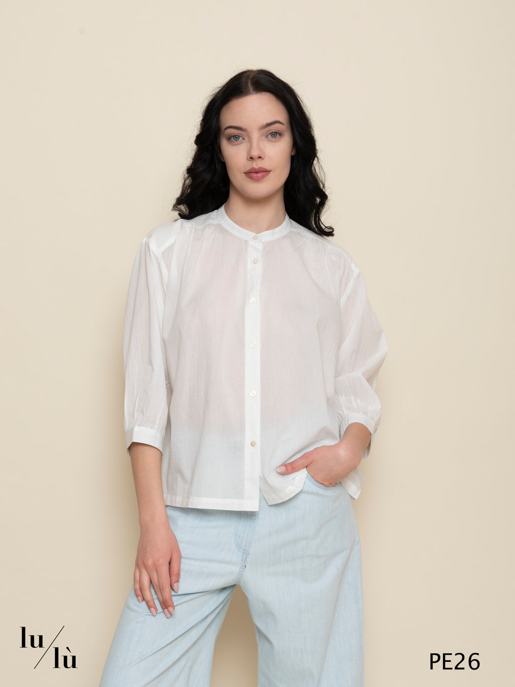 Rosanna - Camicia donna in cotone con collo alla coreana