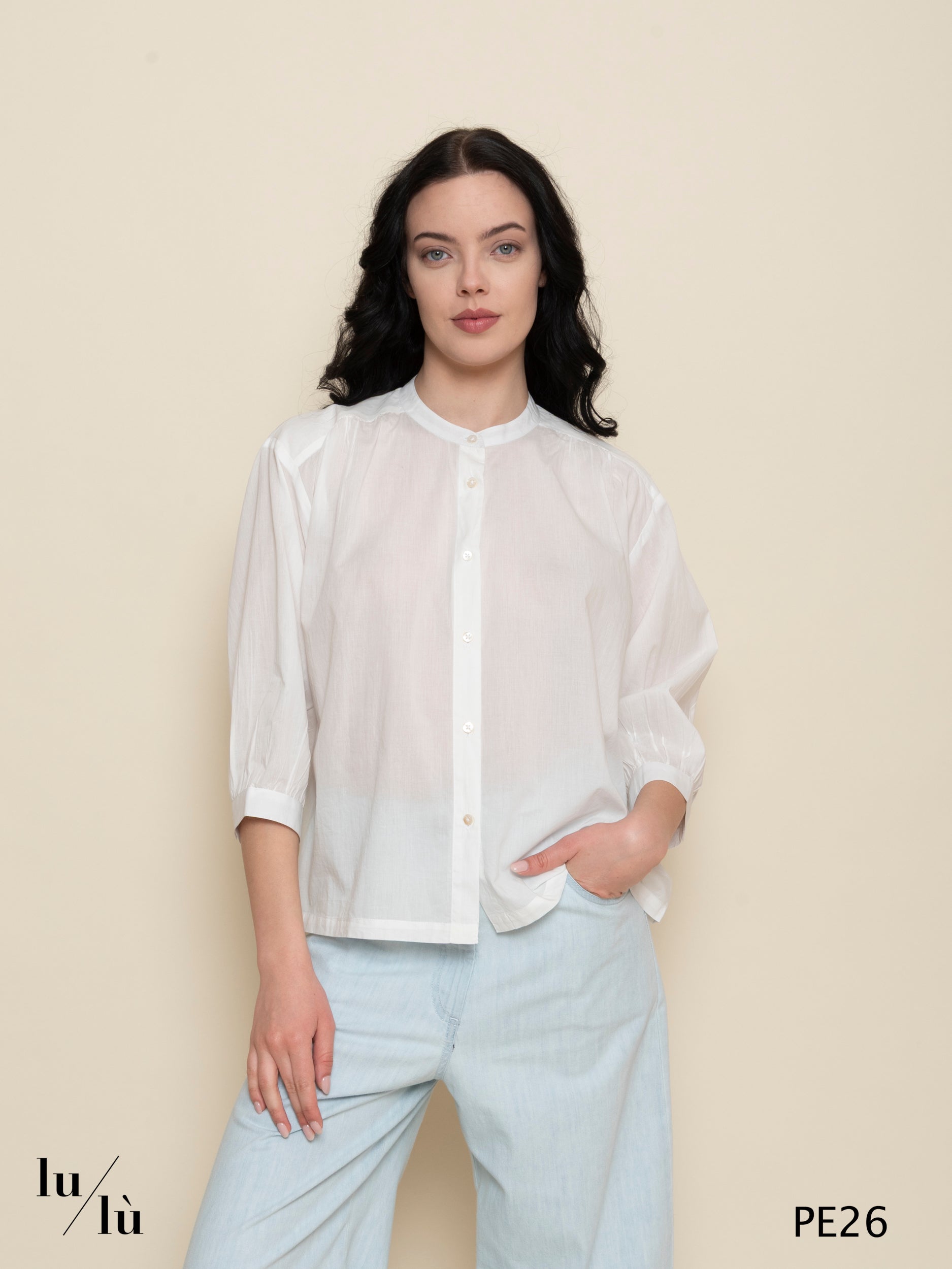 Rosanna - Camicia donna in cotone con collo alla coreana