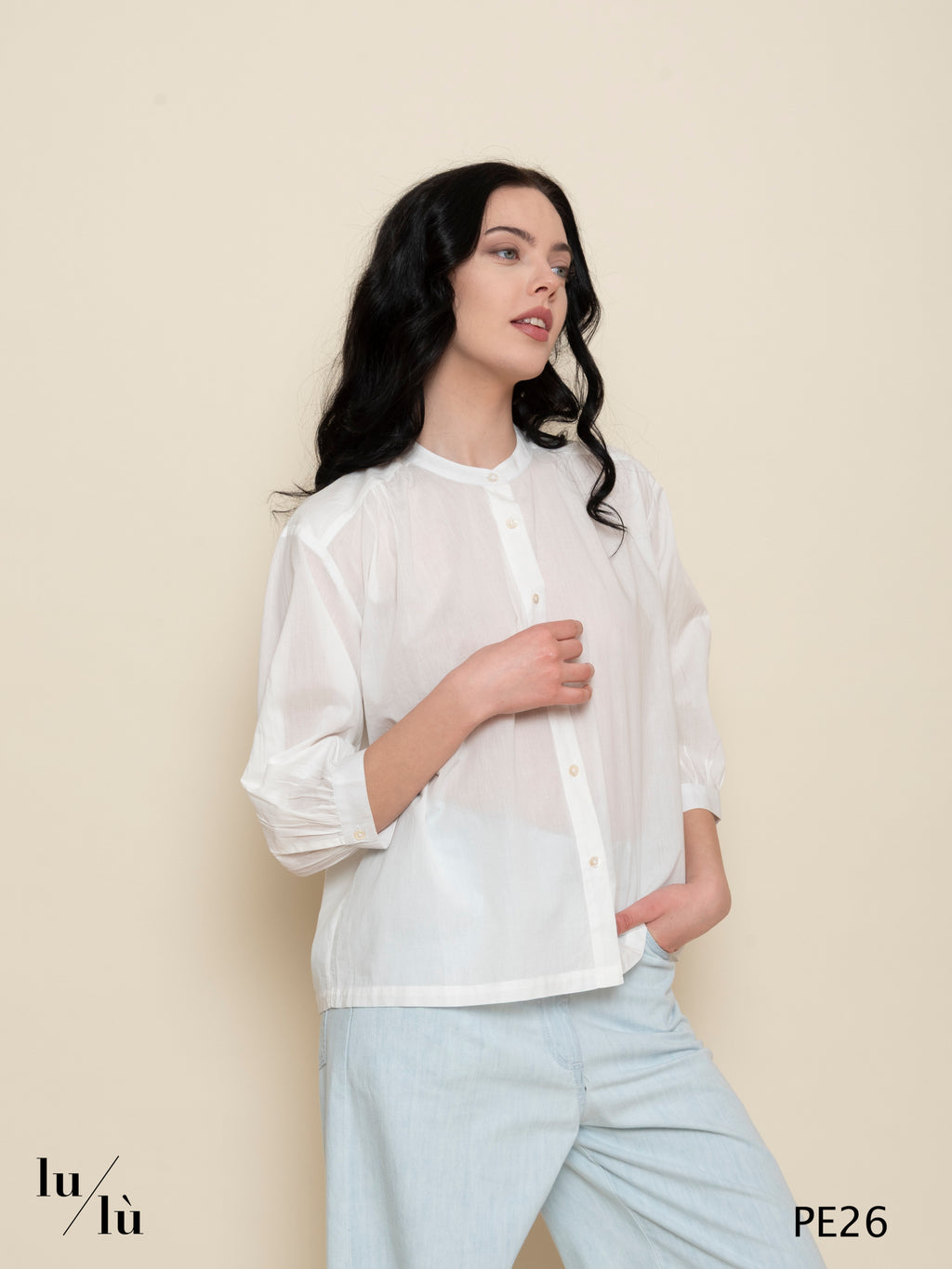 Rosanna - Camicia donna in cotone con collo alla coreana