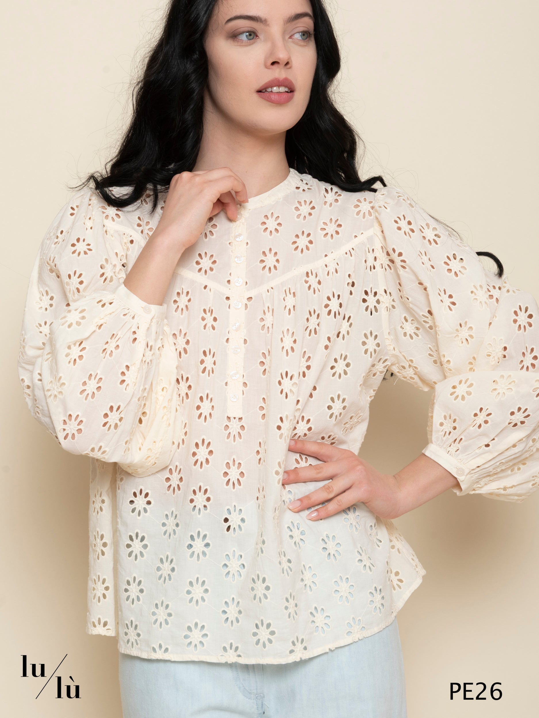 Sophie - Blusa donna in cotone sangallo