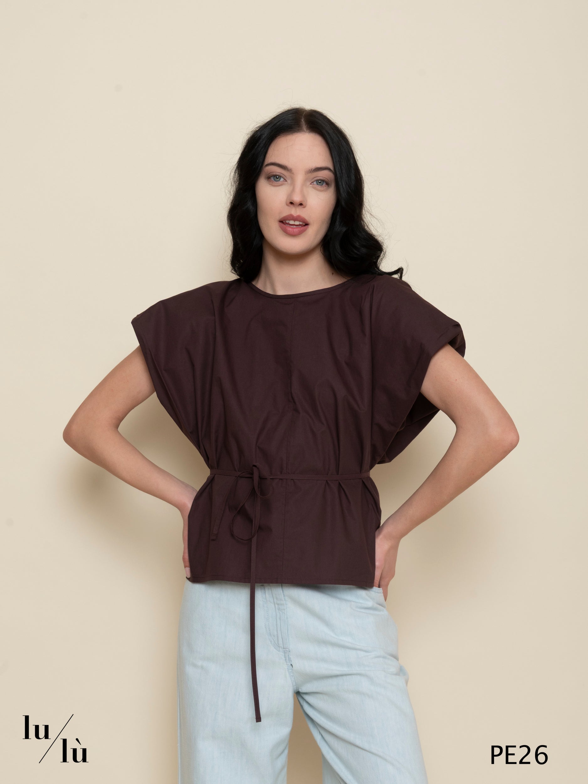 Roselina - Blusa donna in puro cotone con cintura