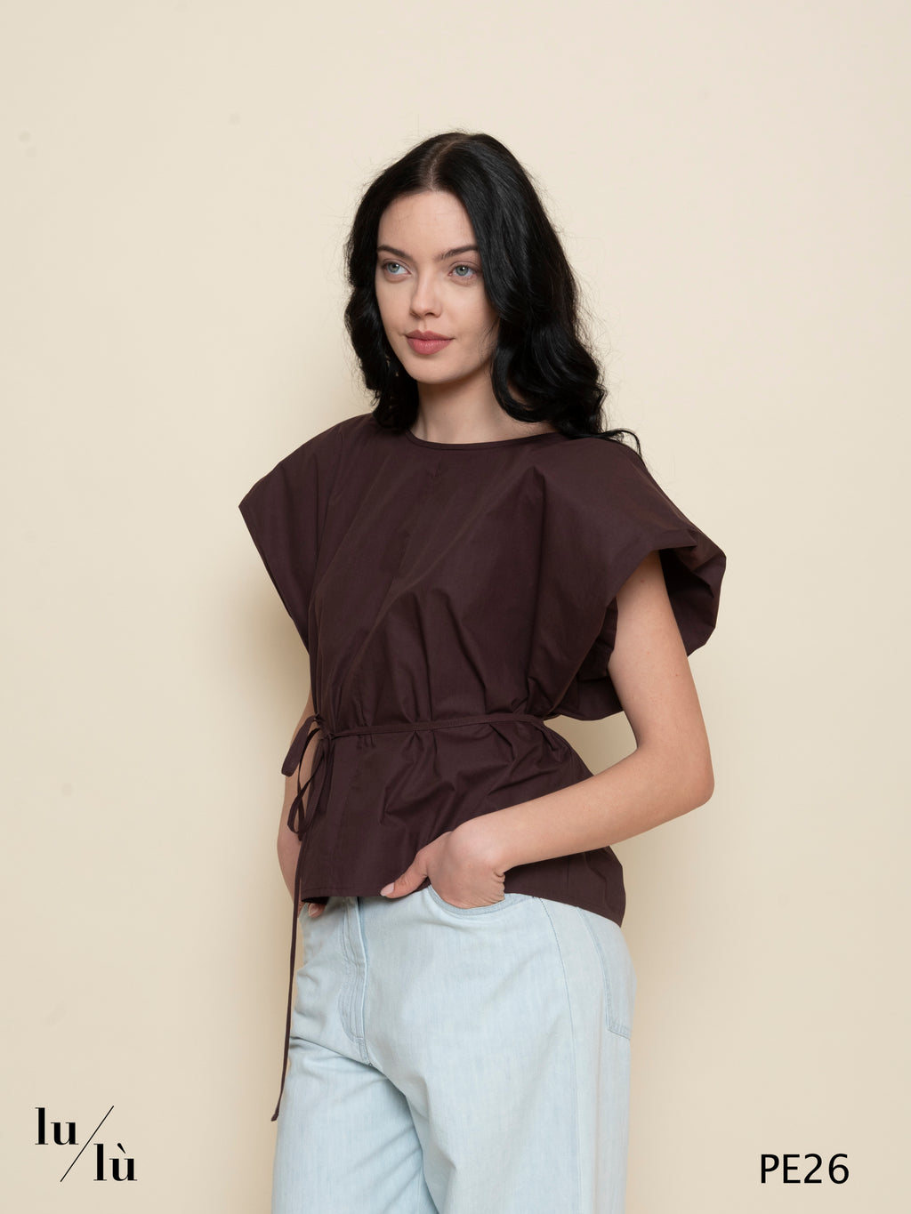 Roselina - Blusa donna in puro cotone con cintura