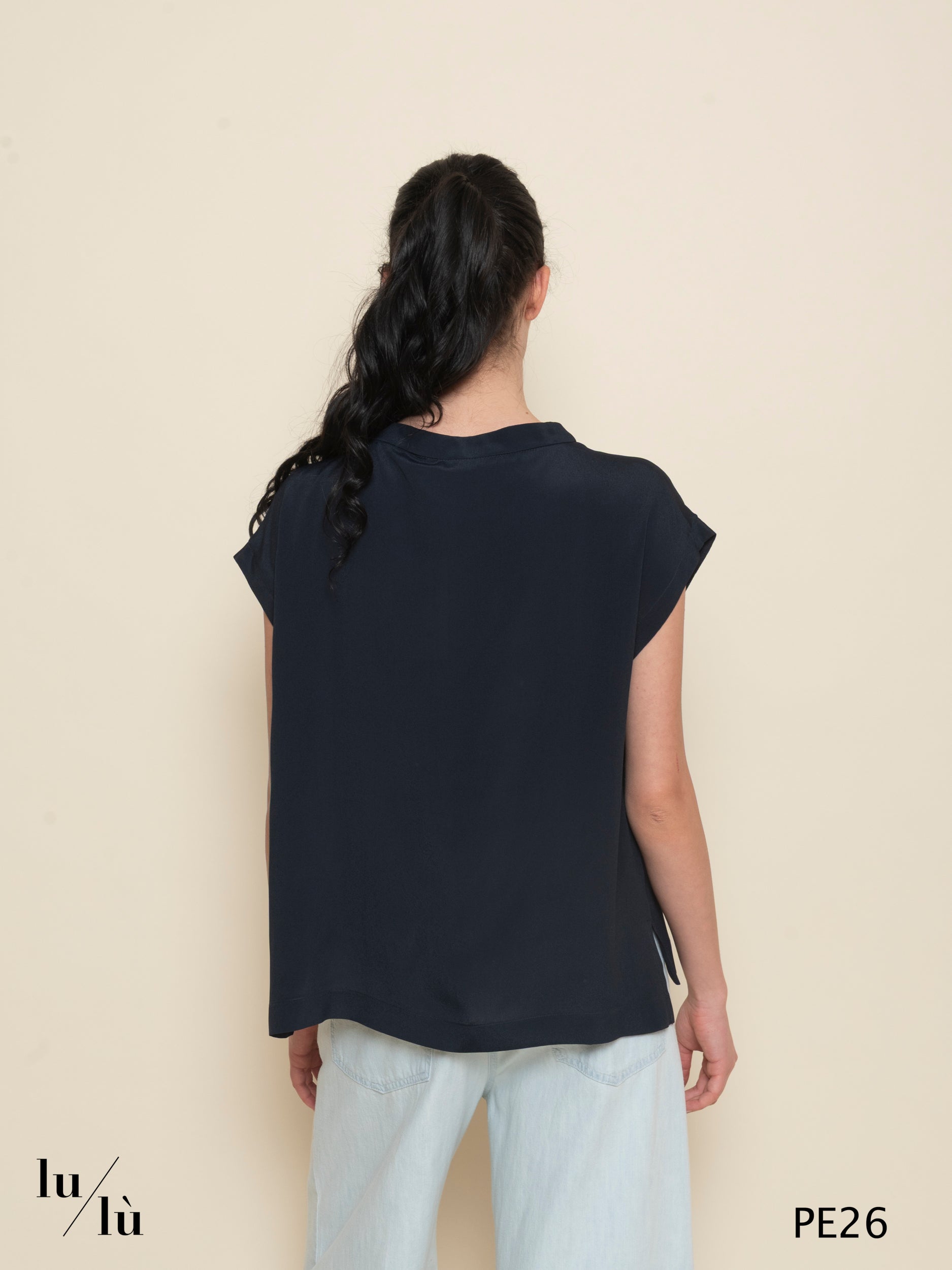 Curacao - T-shirt donna girocollo in acetato e seta