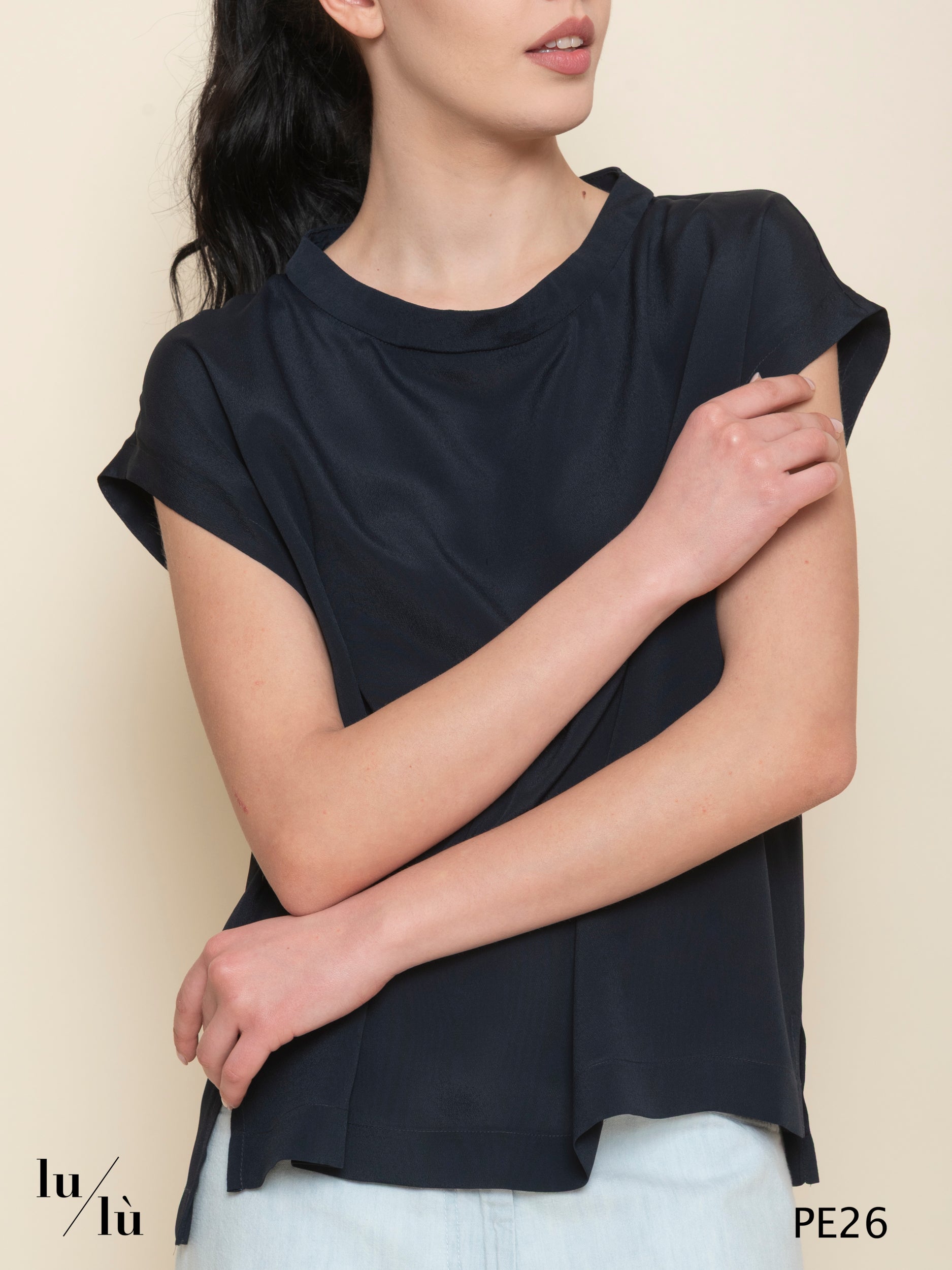 Curacao - T-shirt donna girocollo in acetato e seta