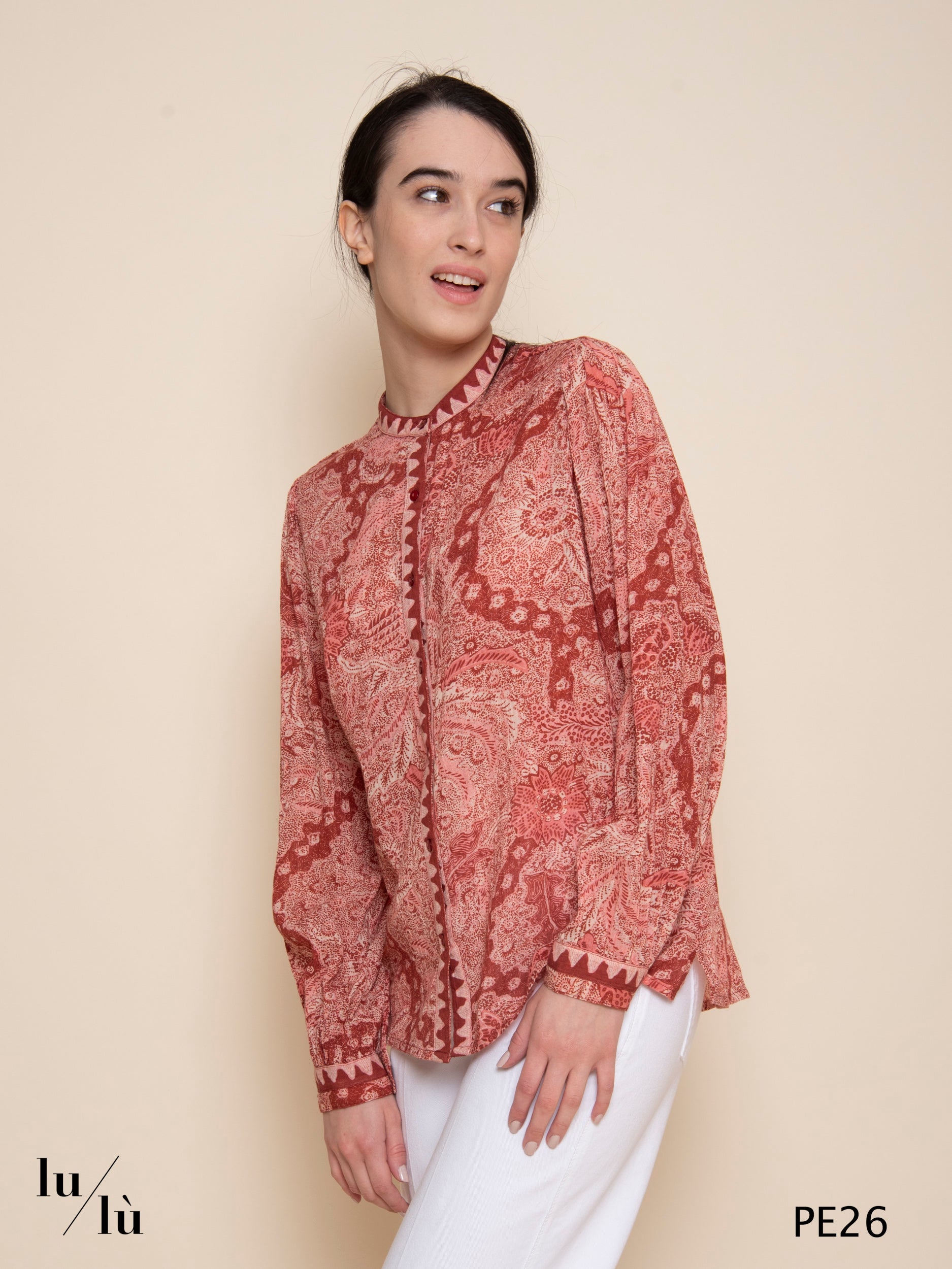 Gaia - Blusa donna in voile di cotone stampato