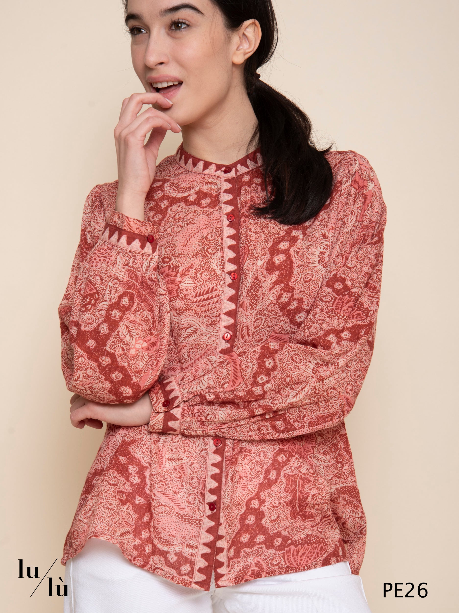 Gaia - Blusa donna in voile di cotone stampato