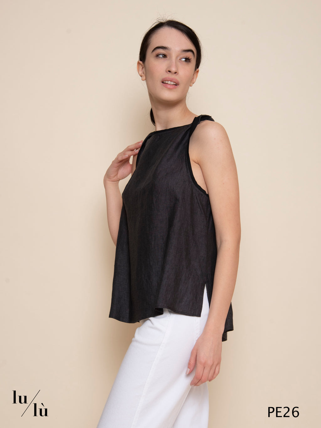 Camaro - Top donna in lino con spallina torchon