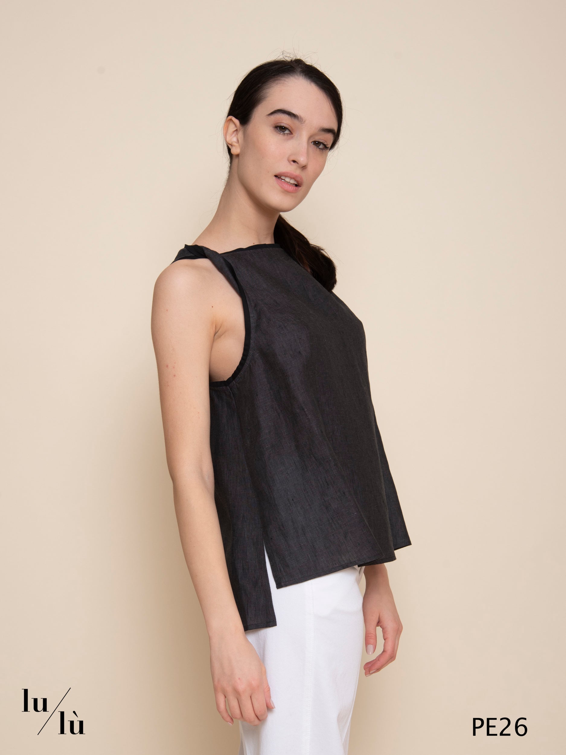 Camaro - Top donna in lino con spallina torchon