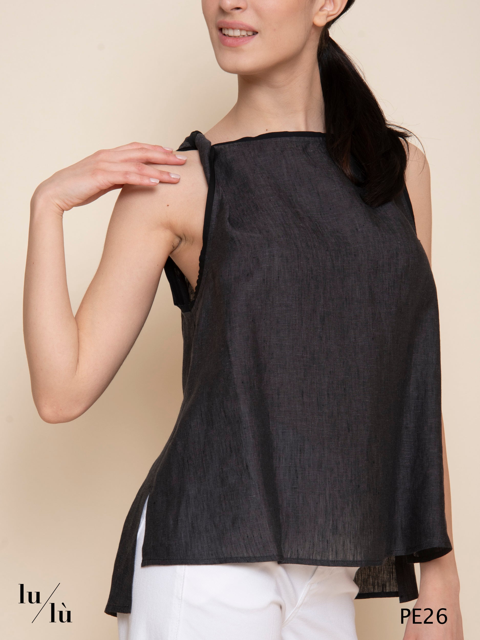 Camaro - Top donna in lino con spallina torchon