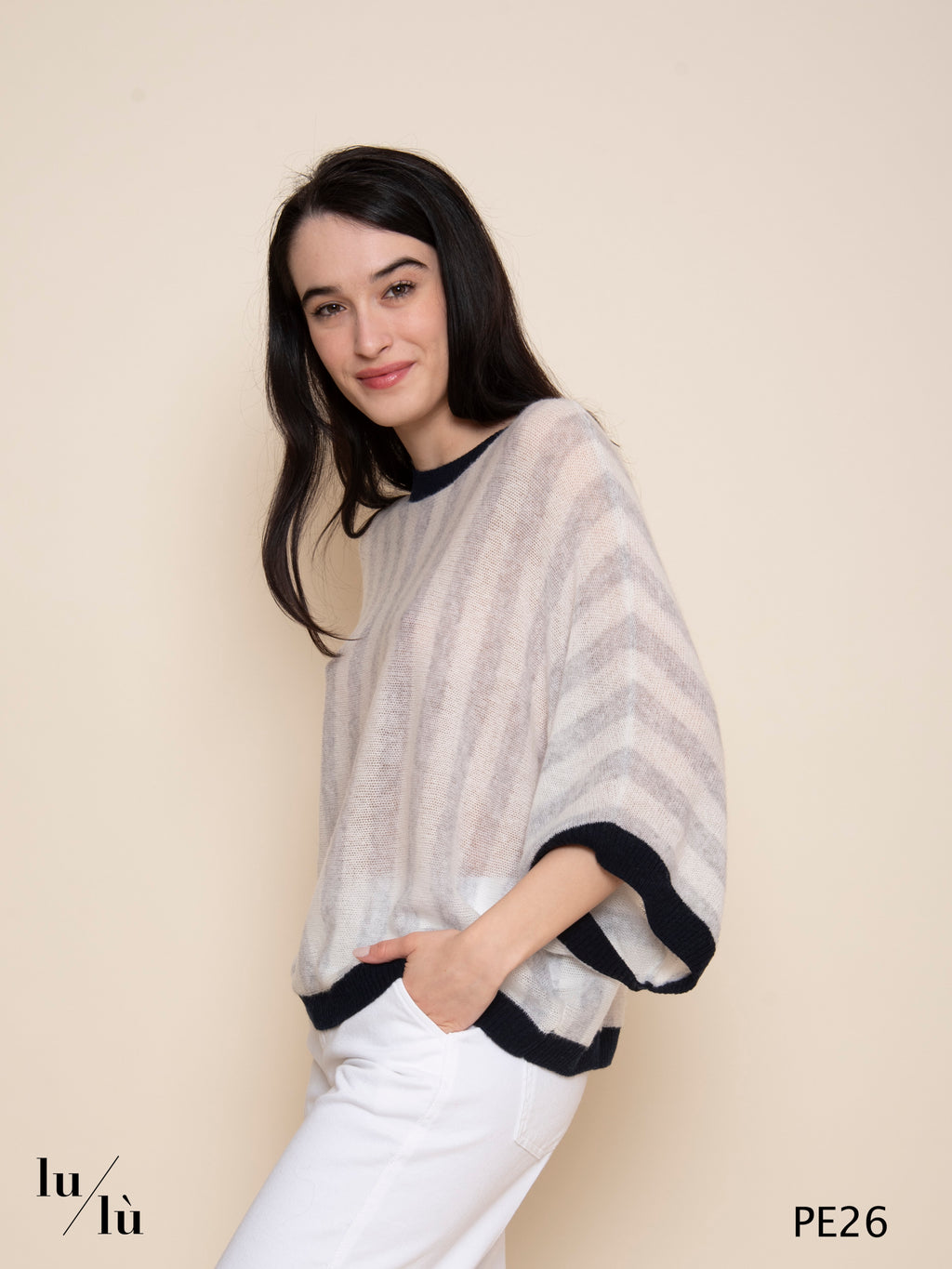 Nettie - Maglia poncho donna a righe in cashmere