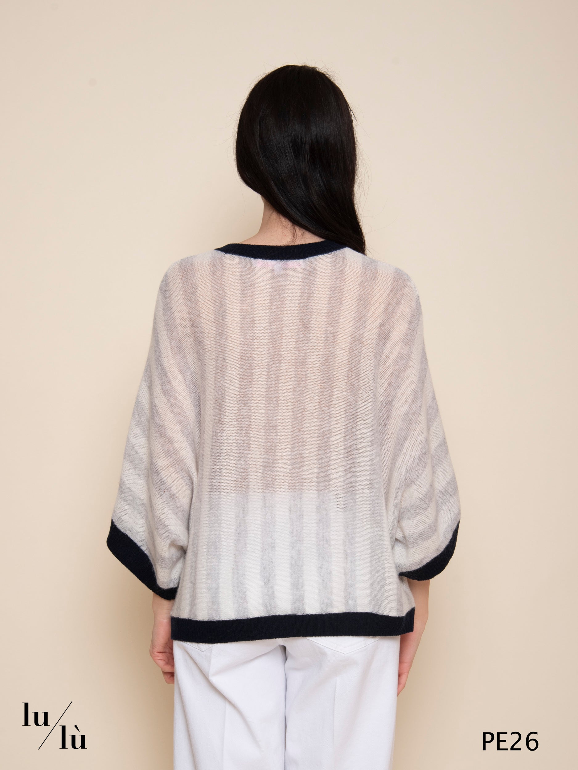 Nettie - Maglia poncho donna a righe in cashmere
