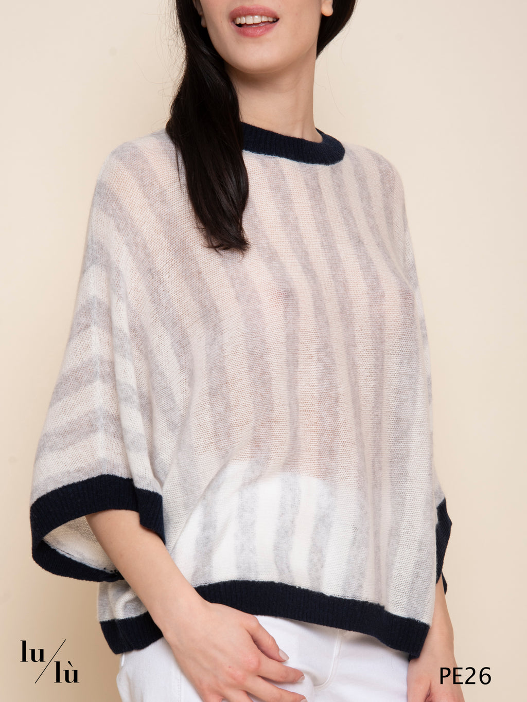 Nettie - Maglia poncho donna a righe in cashmere