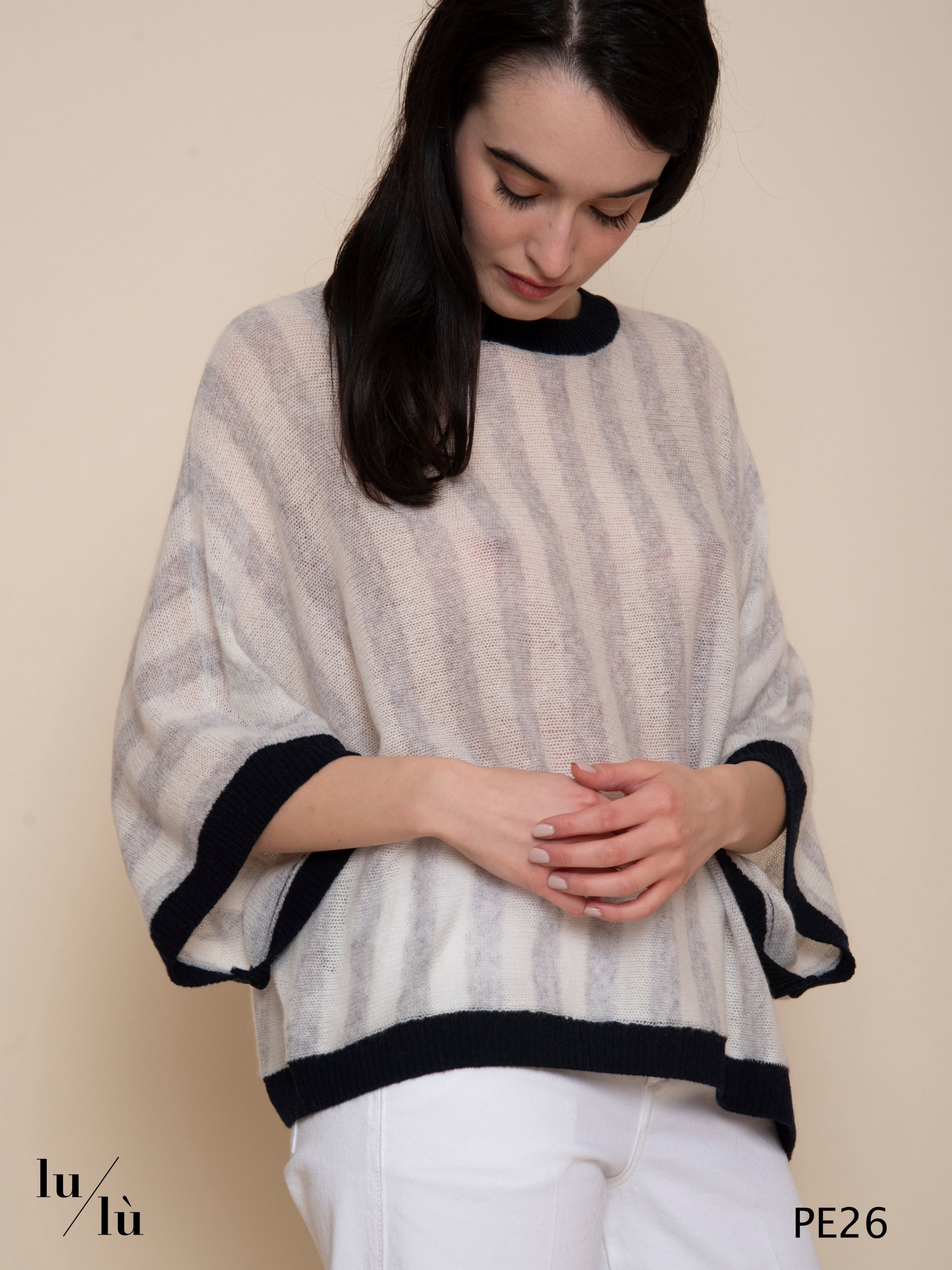 Nettie - Maglia poncho donna a righe in cashmere