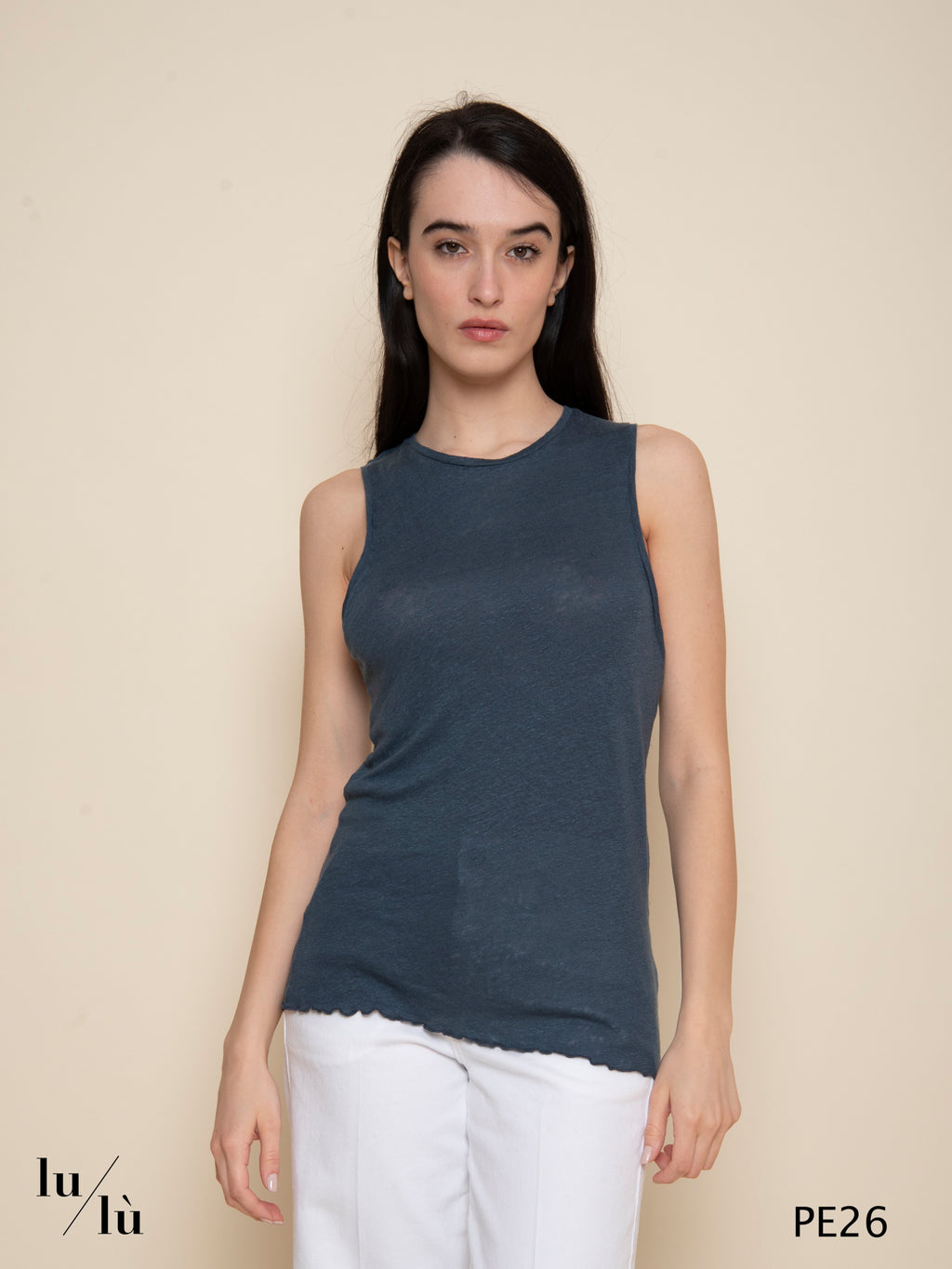 Marine Navy - Canotta donna girocollo in lino