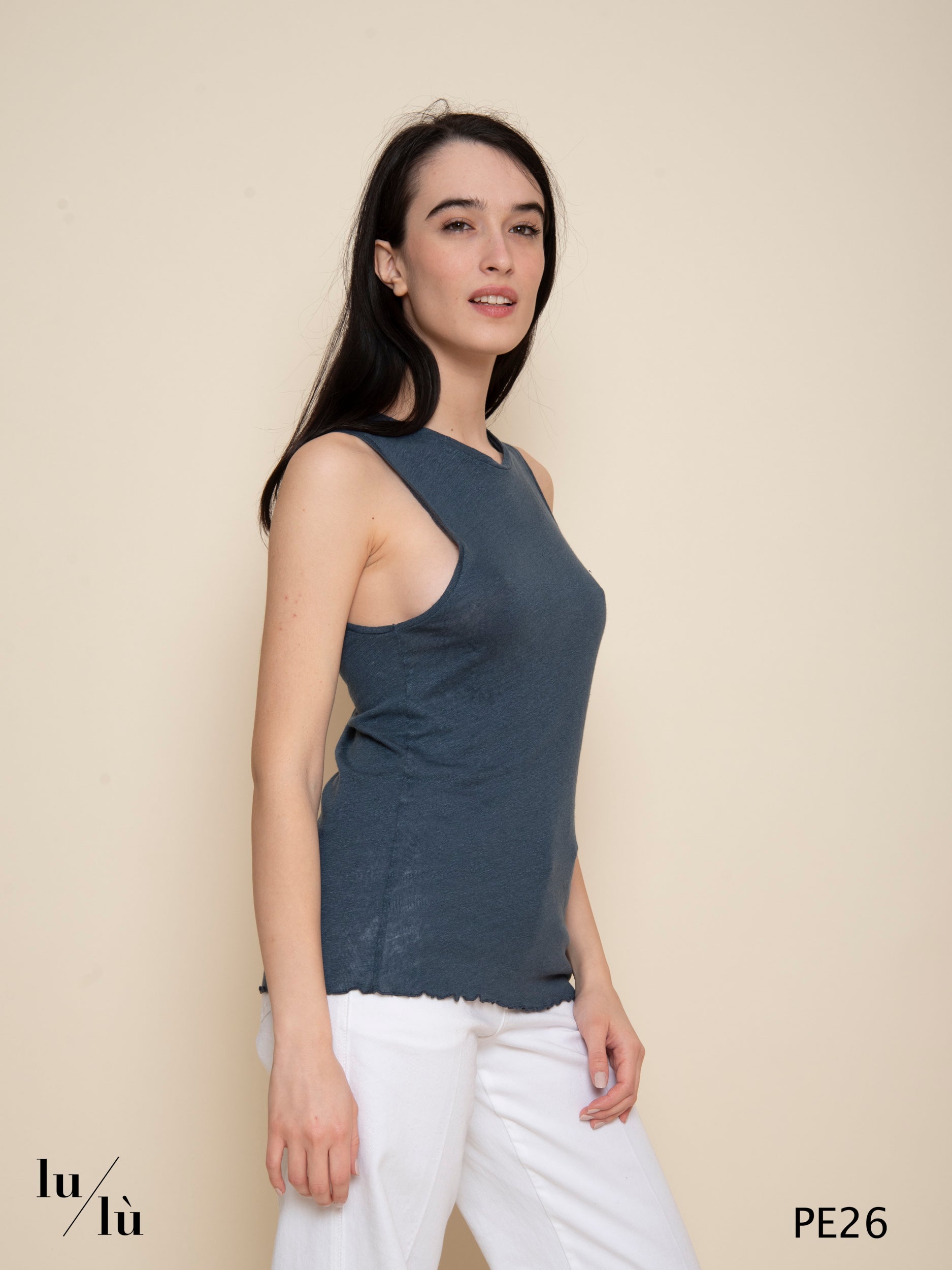 Marine Navy - Canotta donna girocollo in lino