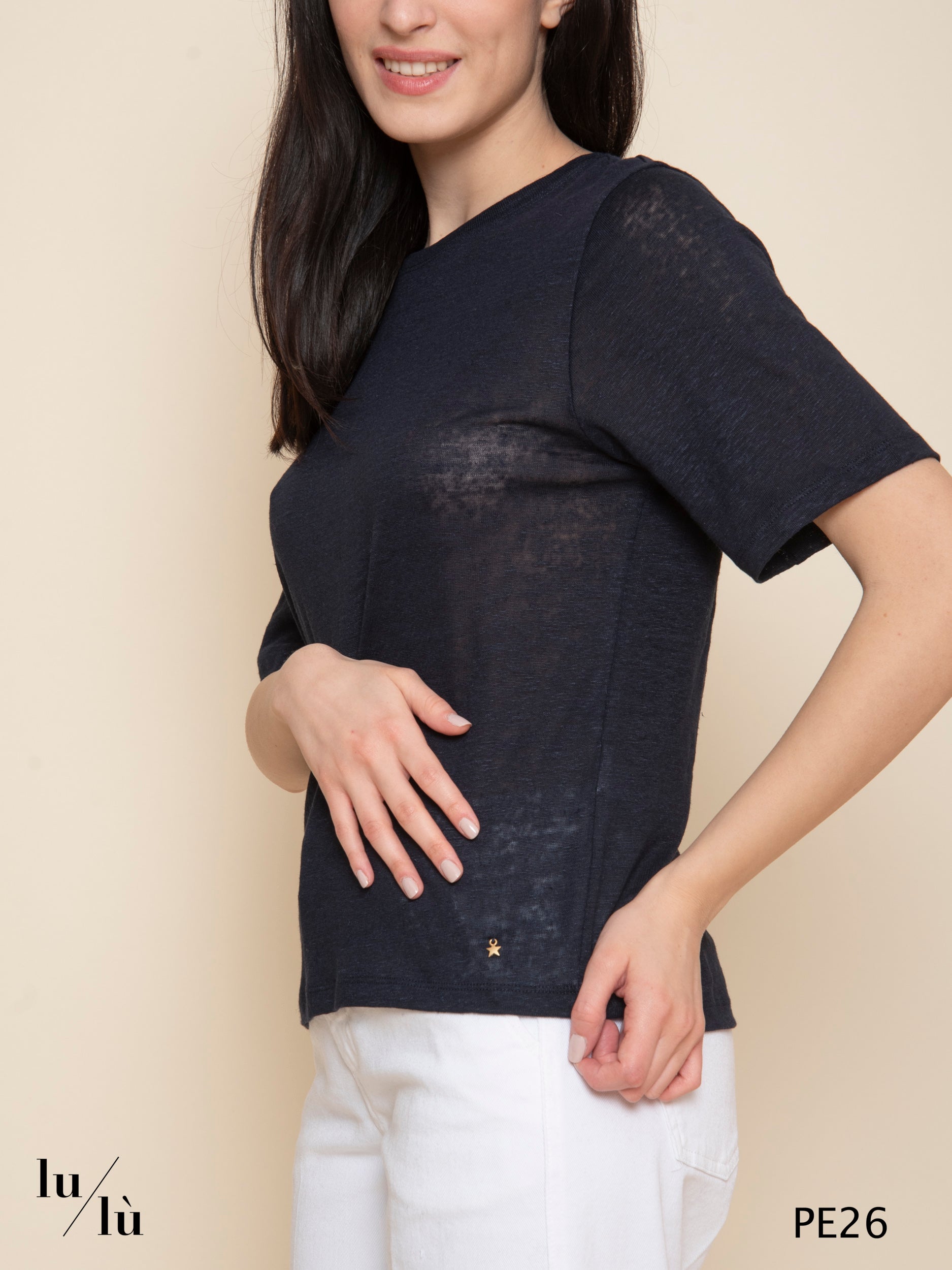 Hana Marine - T-shirt donna in puro lino